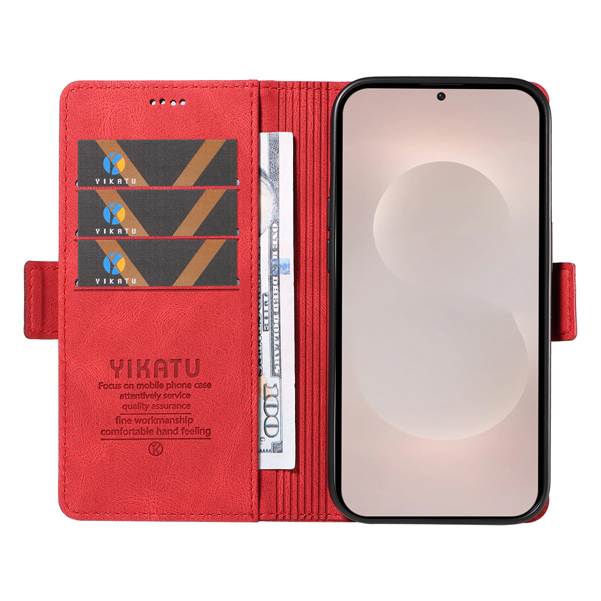 For-Samsung-Galaxy-S26-Edge-Leather-Case-YIKATU-YK-005-Skin-touch-Feeling-Wallet-Phone-Cover-Red