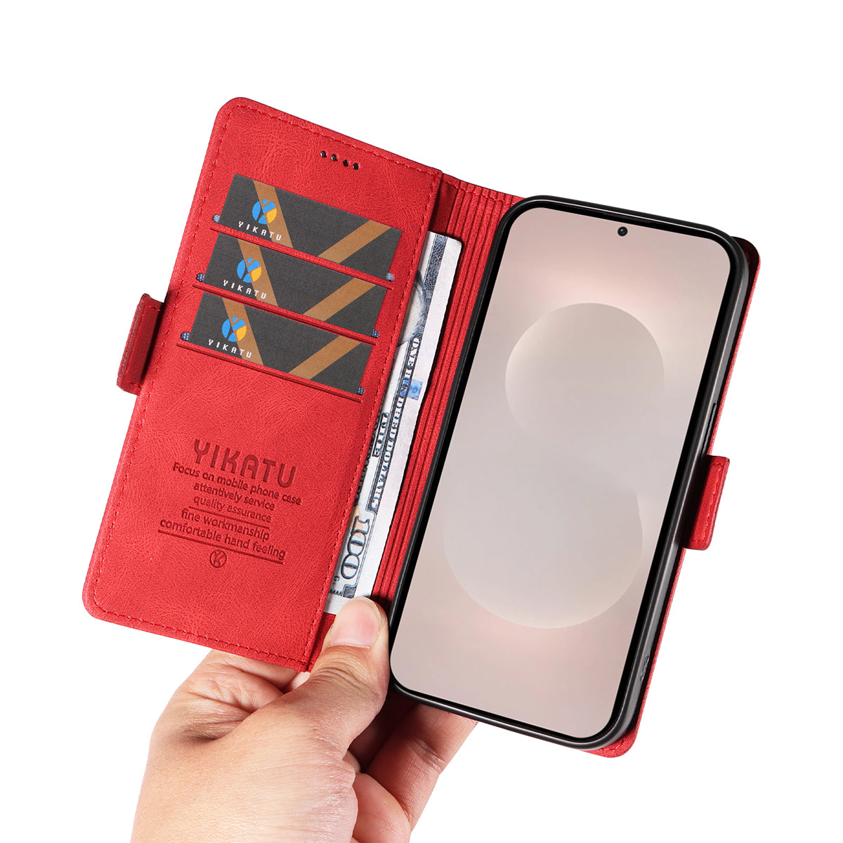 For-Samsung-Galaxy-S26-Edge-Leather-Case-YIKATU-YK-005-Skin-touch-Feeling-Wallet-Phone-Cover-Red