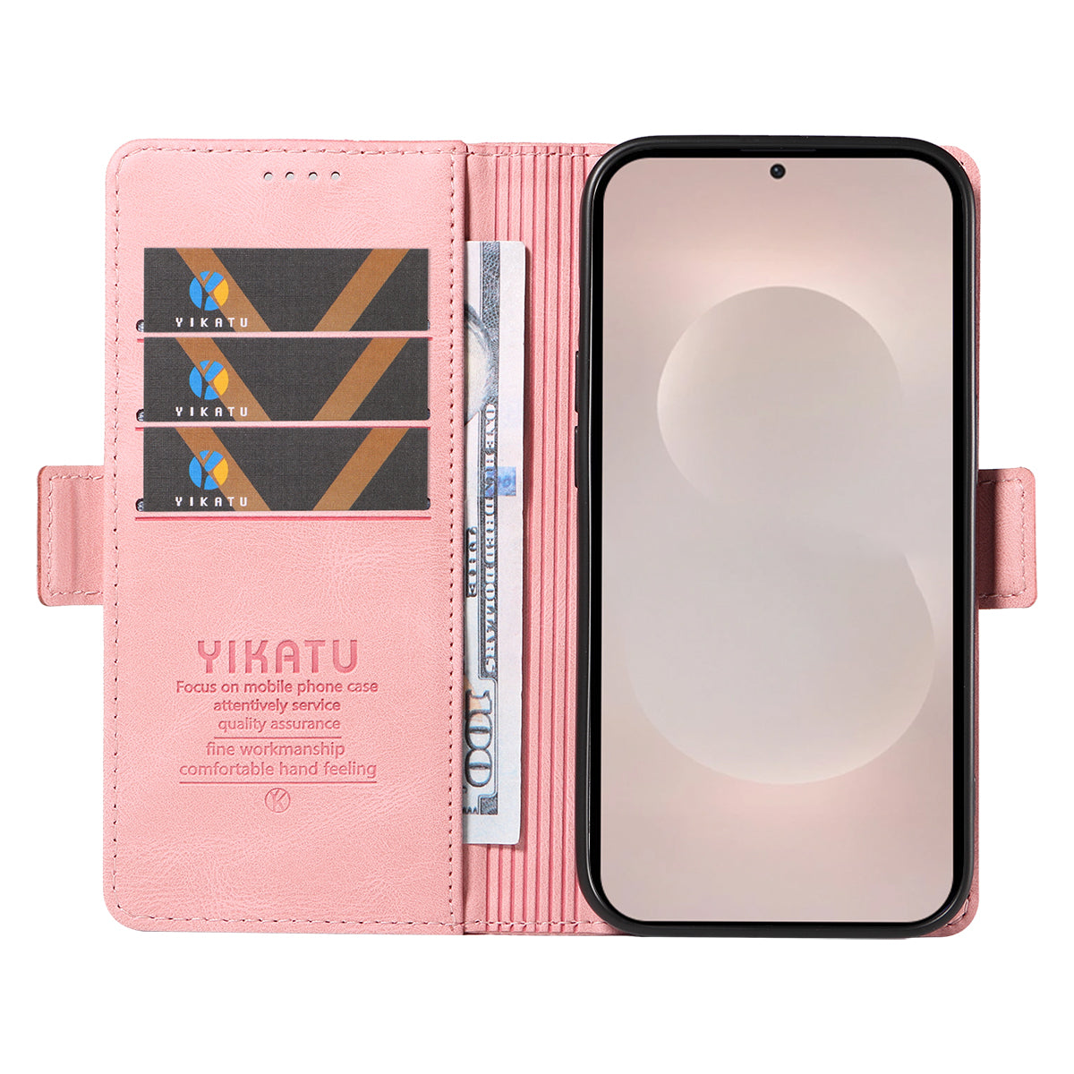 For-Samsung-Galaxy-S26-Edge-Leather-Case-YIKATU-YK-005-Skin-touch-Feeling-Wallet-Phone-Cover-Pink