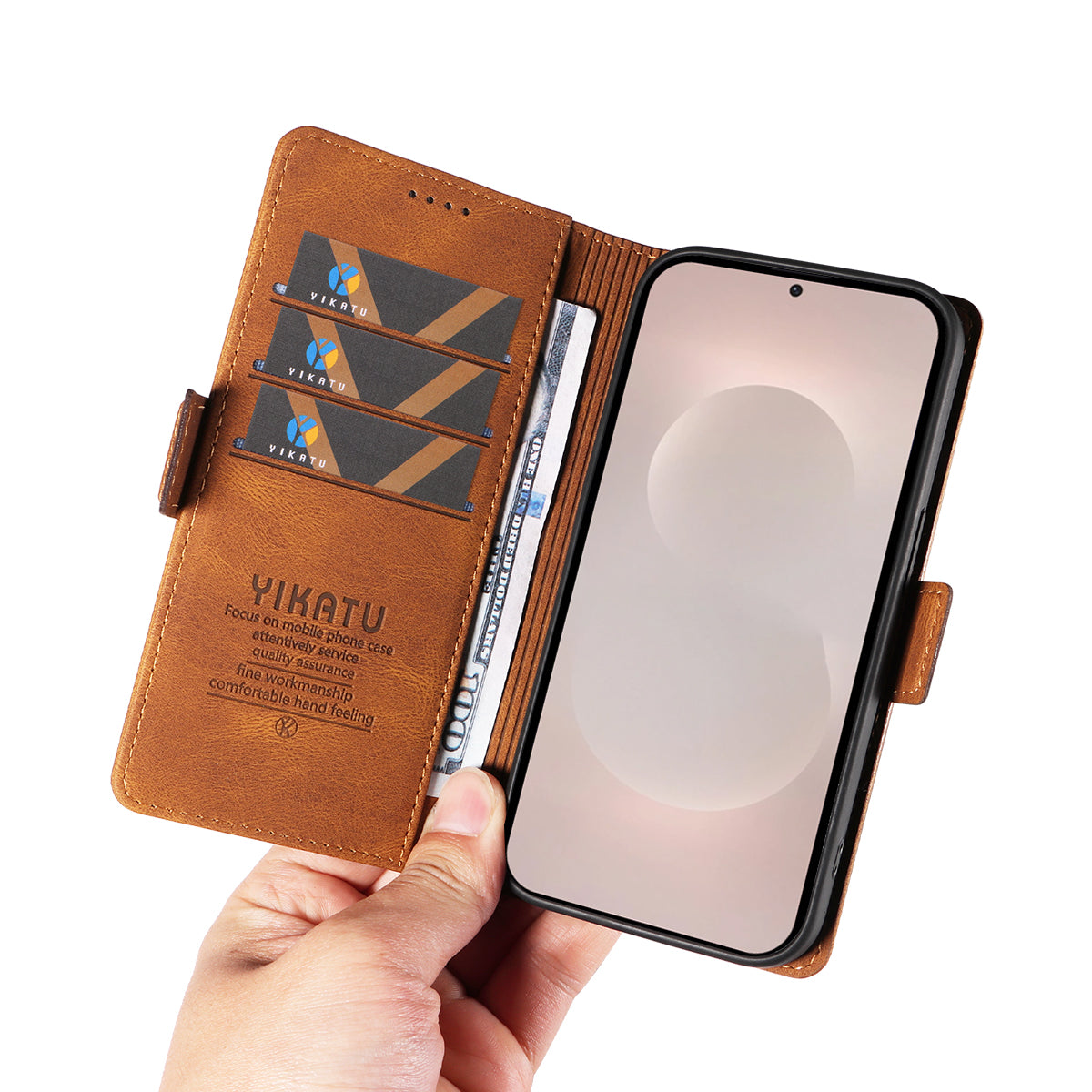 For-Samsung-Galaxy-S26-Edge-Leather-Case-YIKATU-YK-005-Skin-touch-Feeling-Wallet-Phone-Cover-Brown