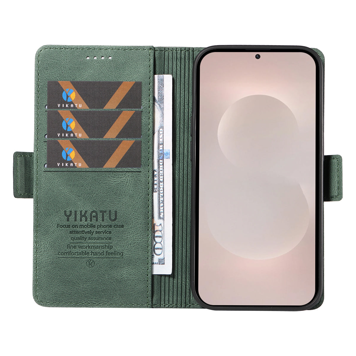 For-Samsung-Galaxy-S26-Edge-Leather-Case-YIKATU-YK-005-Skin-touch-Feeling-Wallet-Phone-Cover-Green