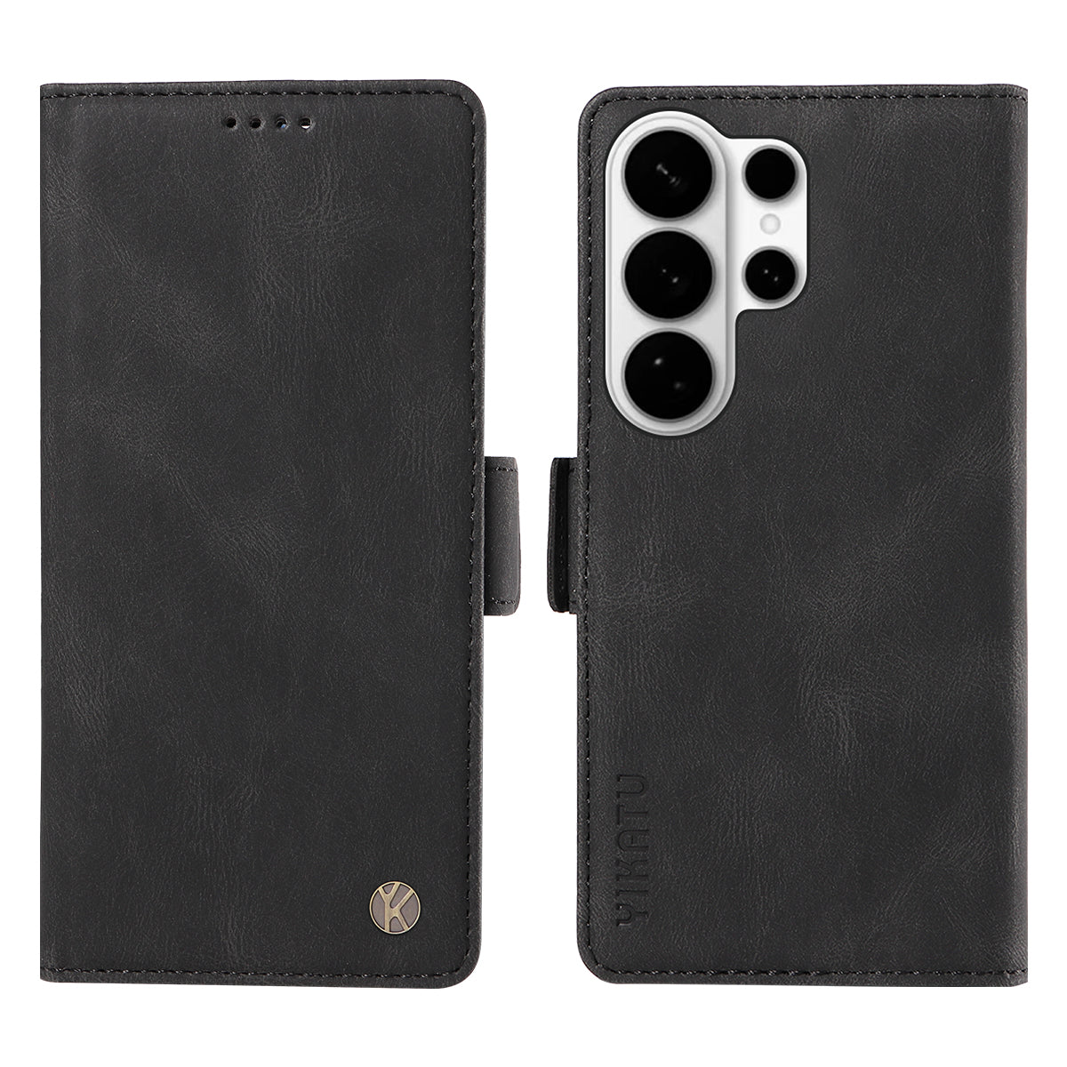 For-Samsung-Galaxy-S26-Ultra-Leather-Case-YIKATU-YK-005-Skin-touch-Feeling-Wallet-Phone-Cover-Black