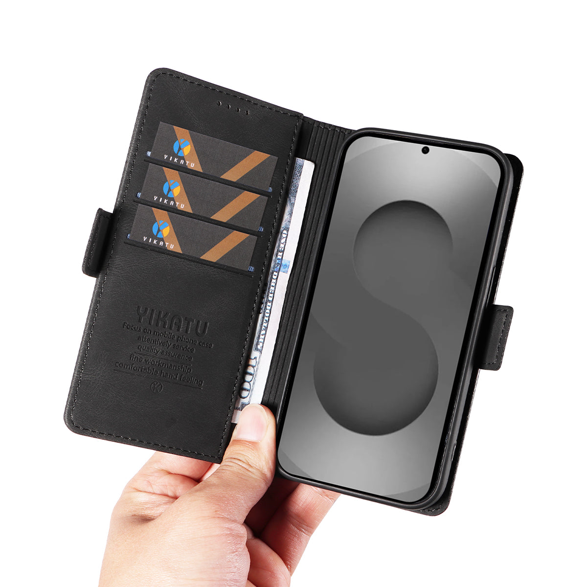 For-Samsung-Galaxy-S26-Ultra-Leather-Case-YIKATU-YK-005-Skin-touch-Feeling-Wallet-Phone-Cover-Black