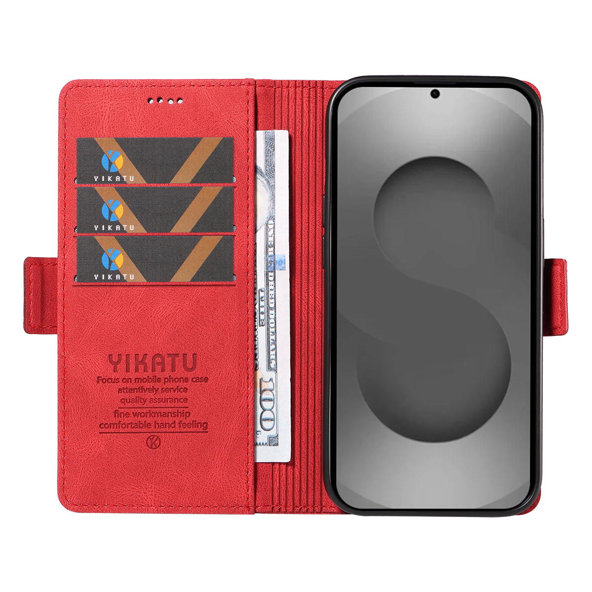 For-Samsung-Galaxy-S26-Ultra-Leather-Case-YIKATU-YK-005-Skin-touch-Feeling-Wallet-Phone-Cover-Red