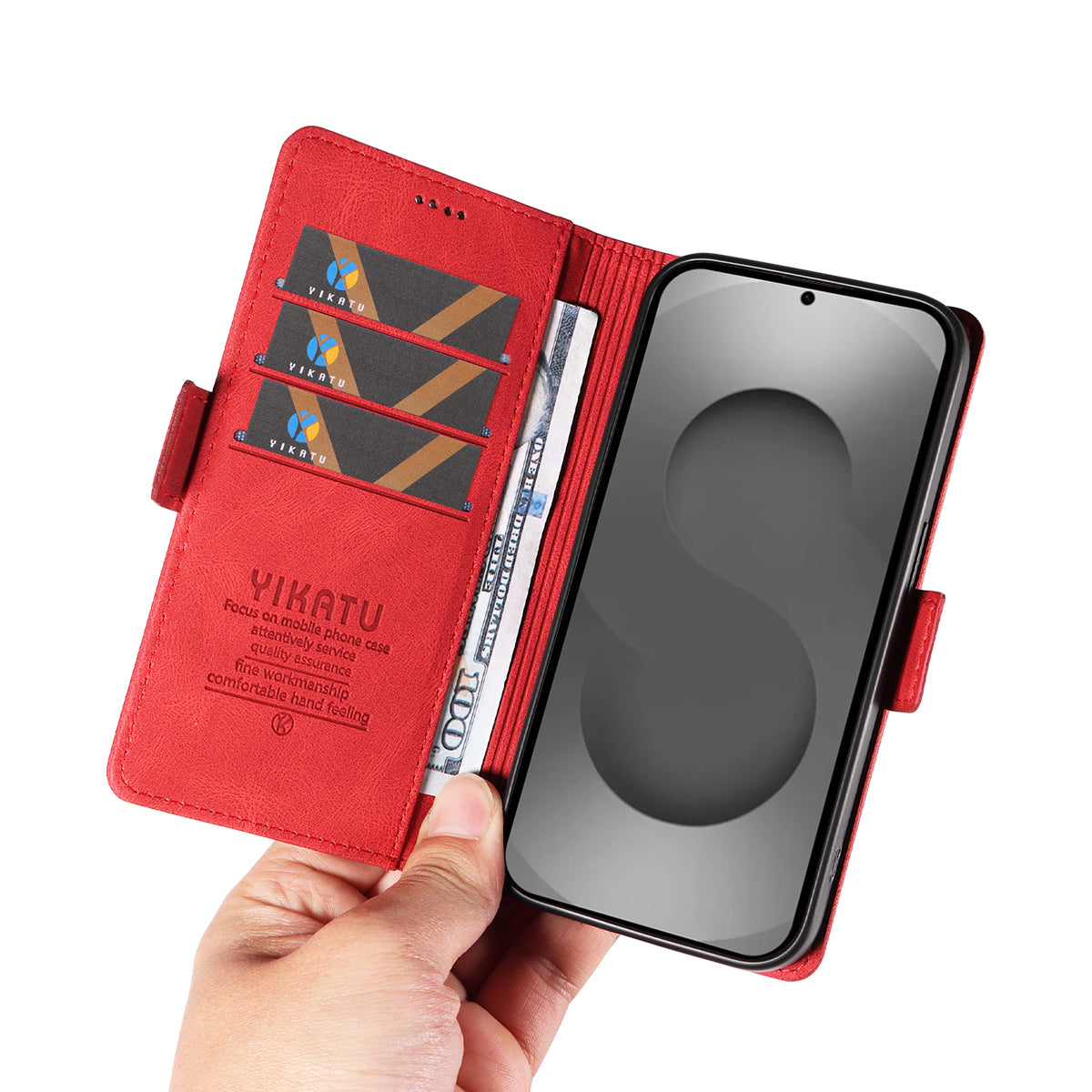 For-Samsung-Galaxy-S26-Ultra-Leather-Case-YIKATU-YK-005-Skin-touch-Feeling-Wallet-Phone-Cover-Red