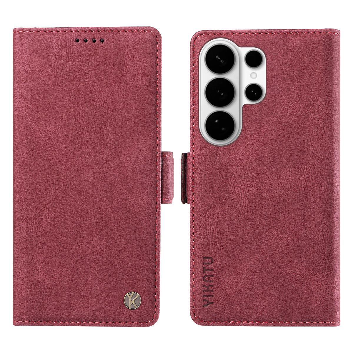 For-Samsung-Galaxy-S26-Ultra-Leather-Case-YIKATU-YK-005-Skin-touch-Feeling-Wallet-Phone-Cover-Wine-Red
