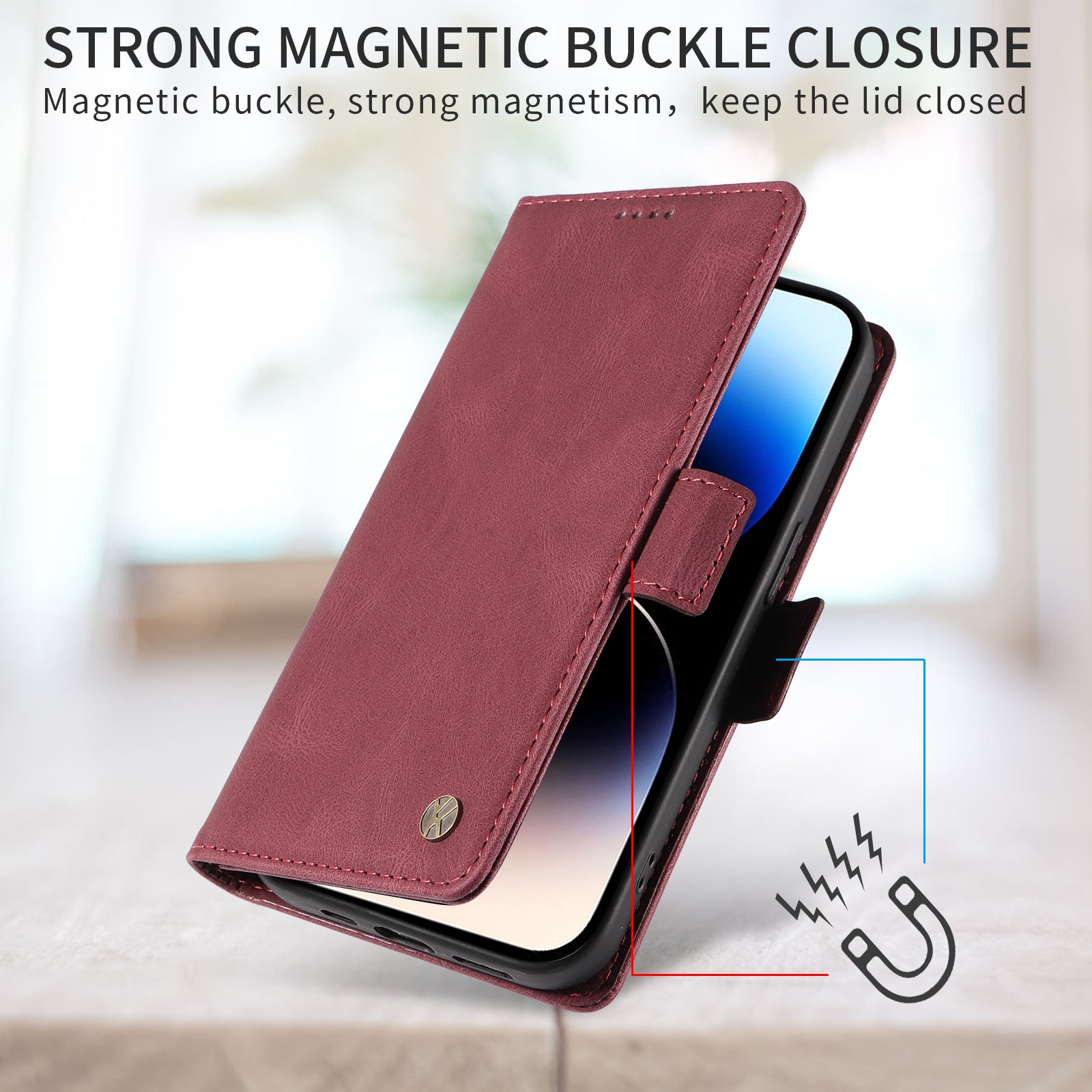 For-Samsung-Galaxy-S26-Ultra-Leather-Case-YIKATU-YK-005-Skin-touch-Feeling-Wallet-Phone-Cover-Wine-Red