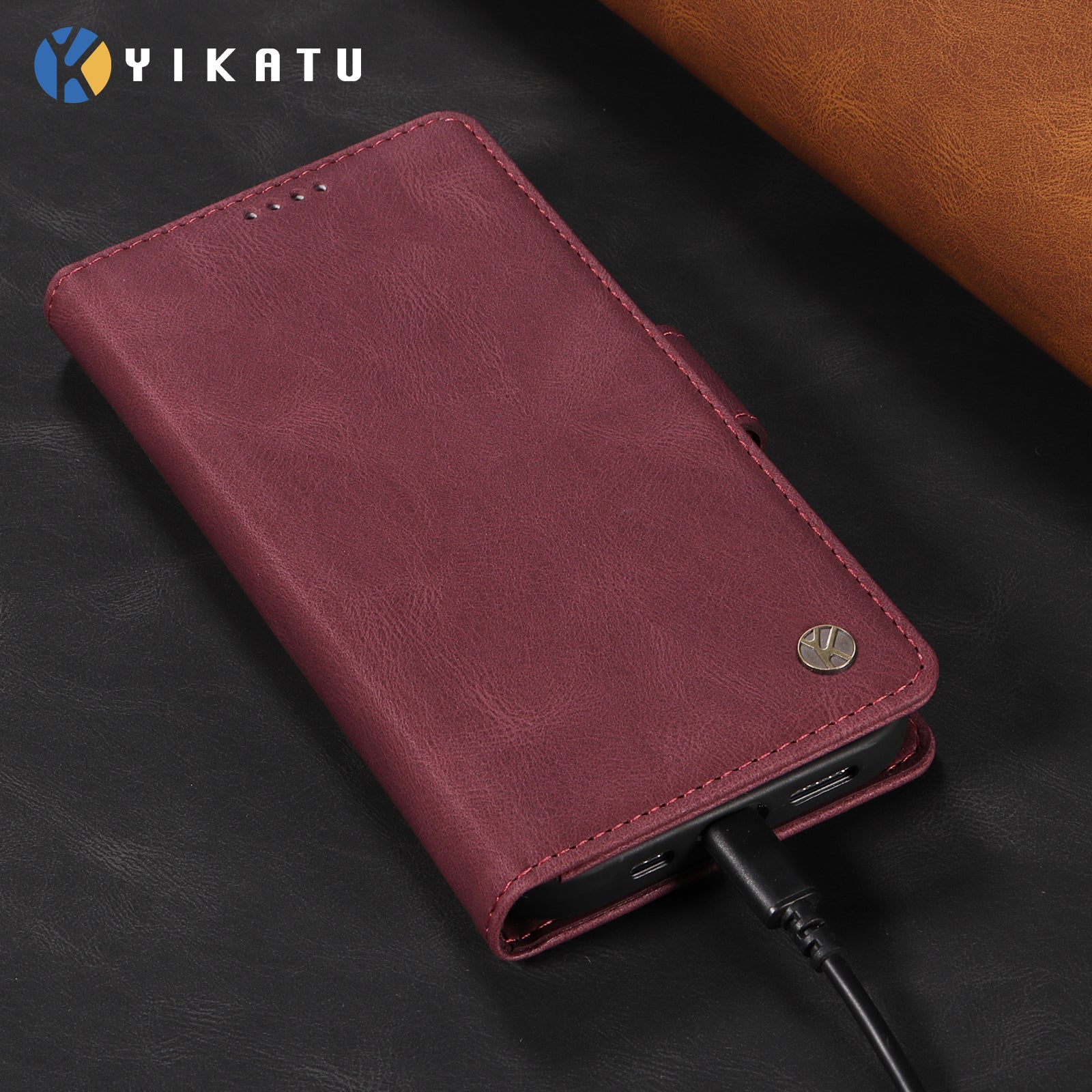For-Samsung-Galaxy-S26-Ultra-Leather-Case-YIKATU-YK-005-Skin-touch-Feeling-Wallet-Phone-Cover-Wine-Red