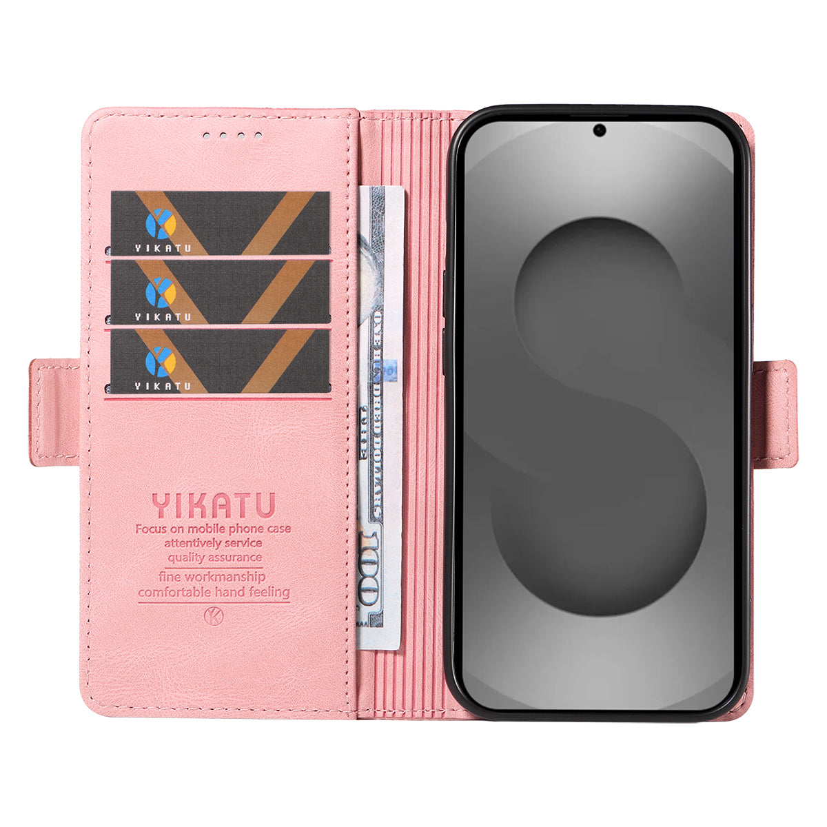For-Samsung-Galaxy-S26-Ultra-Leather-Case-YIKATU-YK-005-Skin-touch-Feeling-Wallet-Phone-Cover-Pink