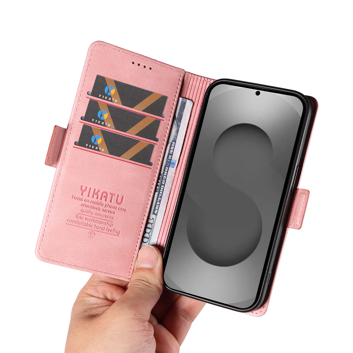 For-Samsung-Galaxy-S26-Ultra-Leather-Case-YIKATU-YK-005-Skin-touch-Feeling-Wallet-Phone-Cover-Pink