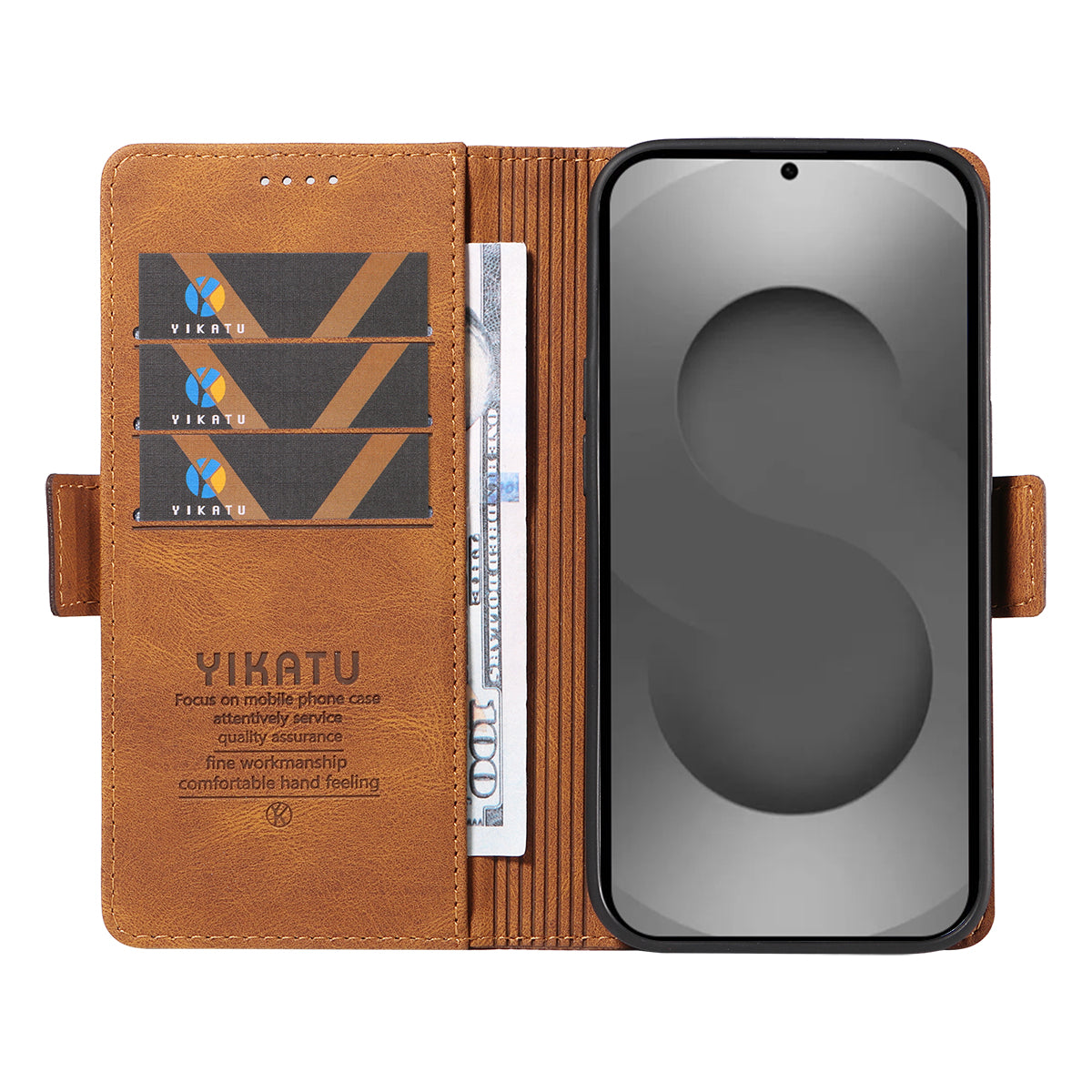 For-Samsung-Galaxy-S26-Ultra-Leather-Case-YIKATU-YK-005-Skin-touch-Feeling-Wallet-Phone-Cover-Brown