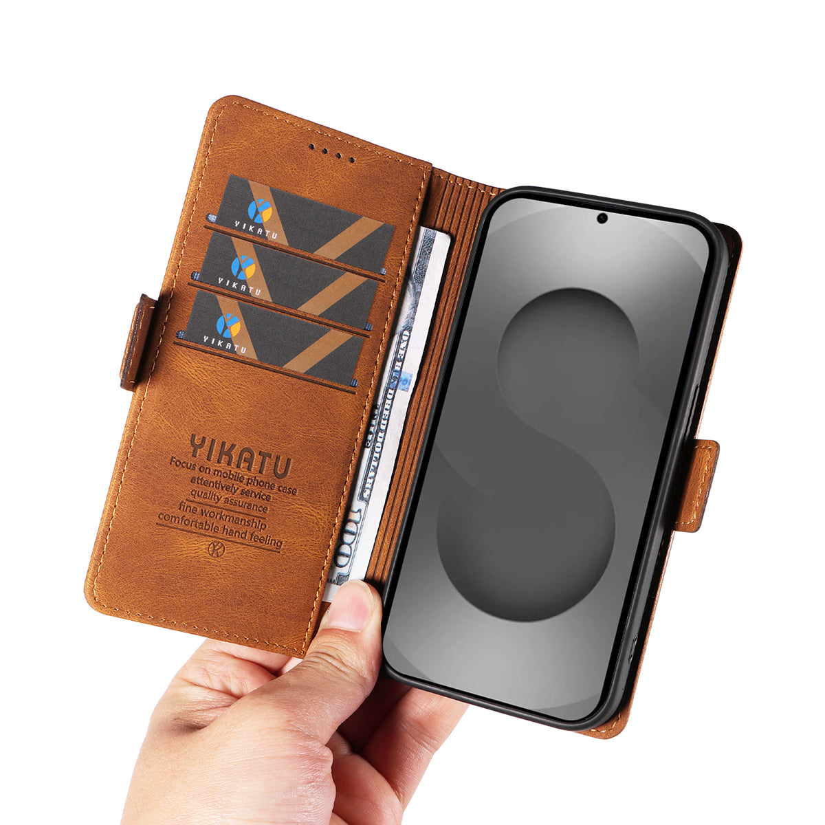 For-Samsung-Galaxy-S26-Ultra-Leather-Case-YIKATU-YK-005-Skin-touch-Feeling-Wallet-Phone-Cover-Brown