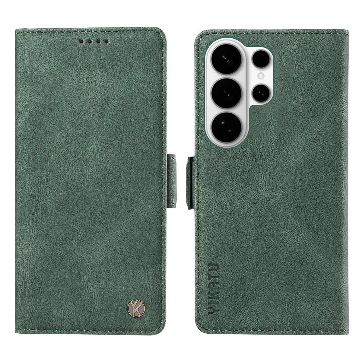 For-Samsung-Galaxy-S26-Ultra-Leather-Case-YIKATU-YK-005-Skin-touch-Feeling-Wallet-Phone-Cover-Green
