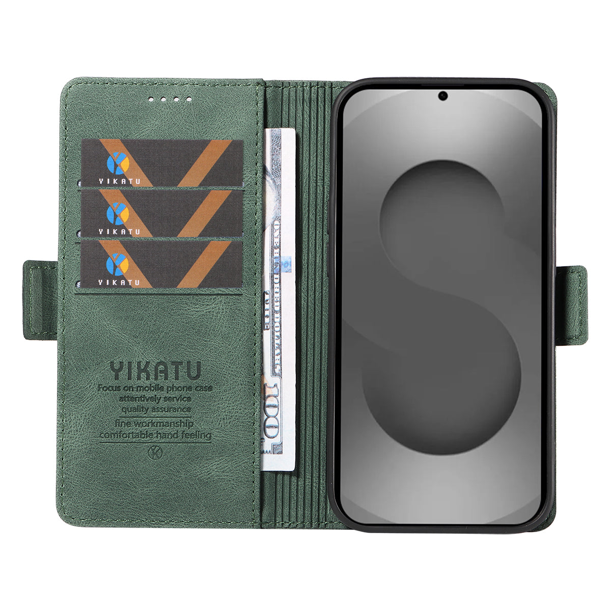 For-Samsung-Galaxy-S26-Ultra-Leather-Case-YIKATU-YK-005-Skin-touch-Feeling-Wallet-Phone-Cover-Green