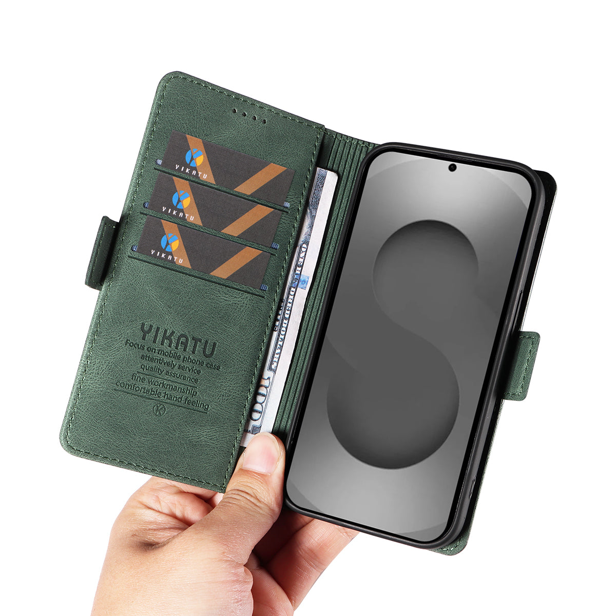 For-Samsung-Galaxy-S26-Ultra-Leather-Case-YIKATU-YK-005-Skin-touch-Feeling-Wallet-Phone-Cover-Green