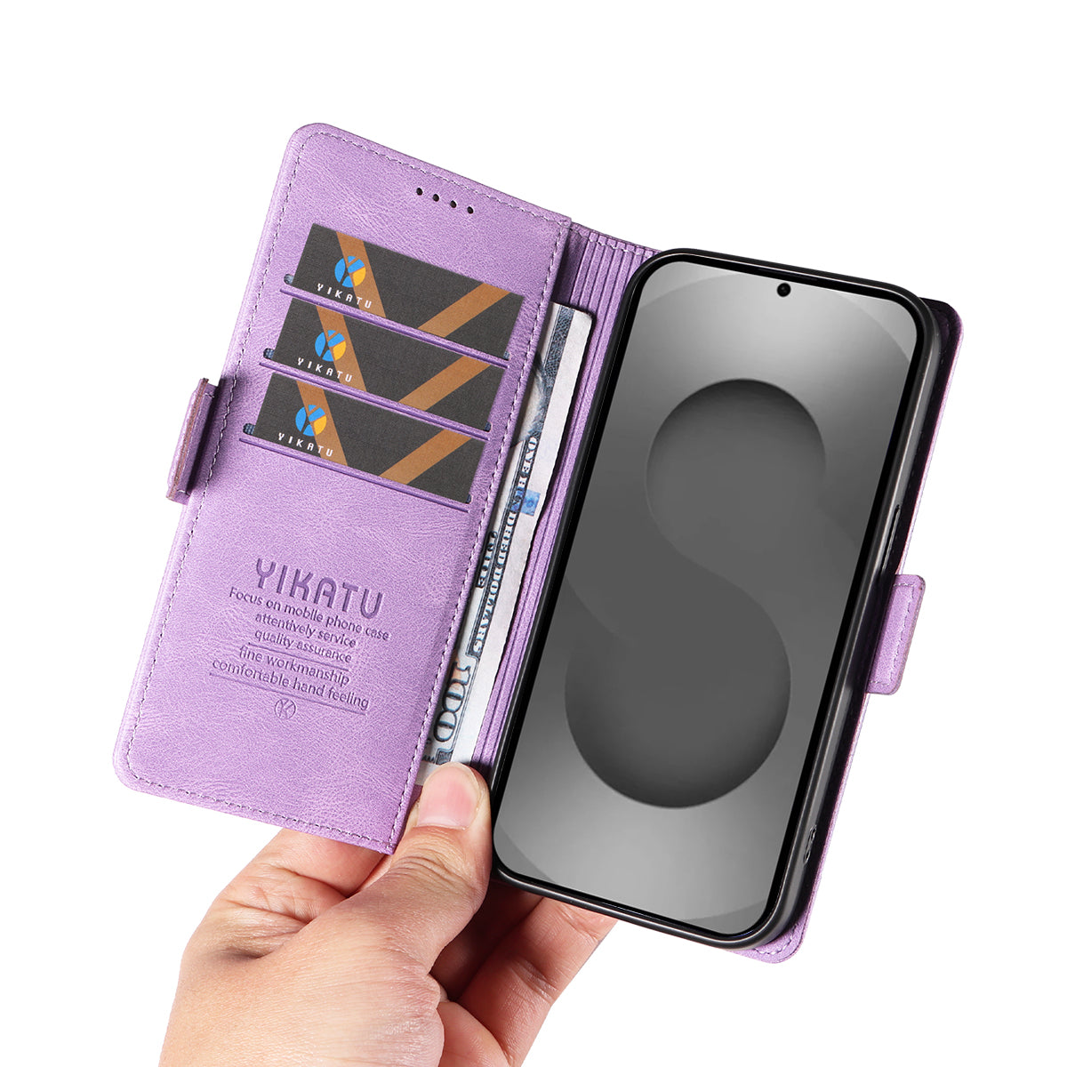 For-Samsung-Galaxy-S26-Ultra-Leather-Case-YIKATU-YK-005-Skin-touch-Feeling-Wallet-Phone-Cover-Purple
