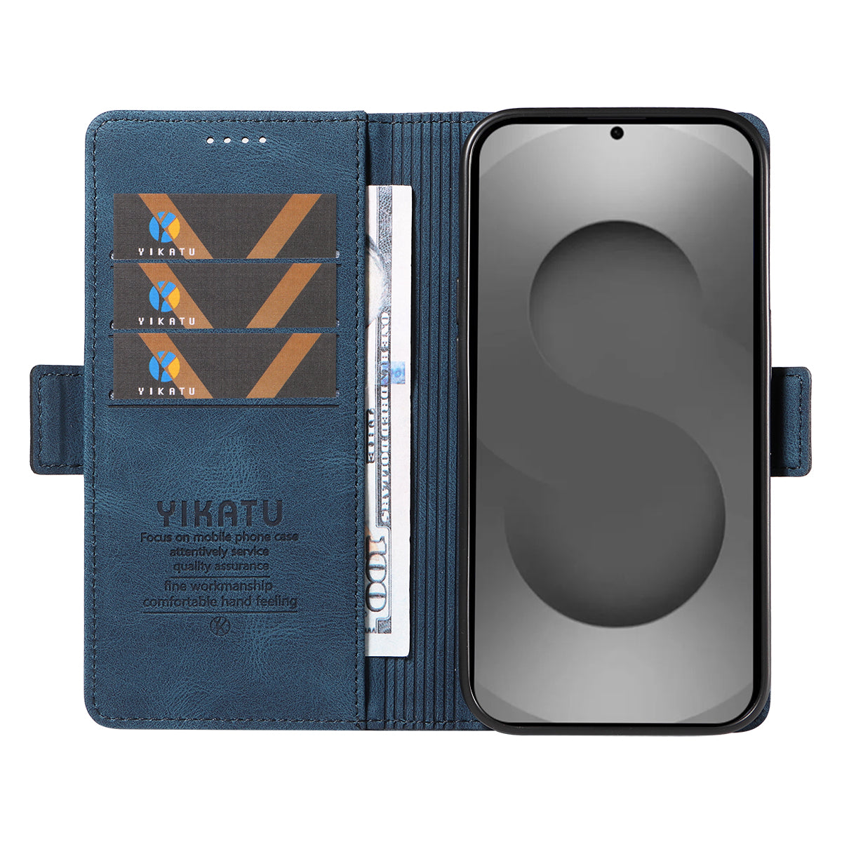 For-Samsung-Galaxy-S26-Ultra-Leather-Case-YIKATU-YK-005-Skin-touch-Feeling-Wallet-Phone-Cover-Blue