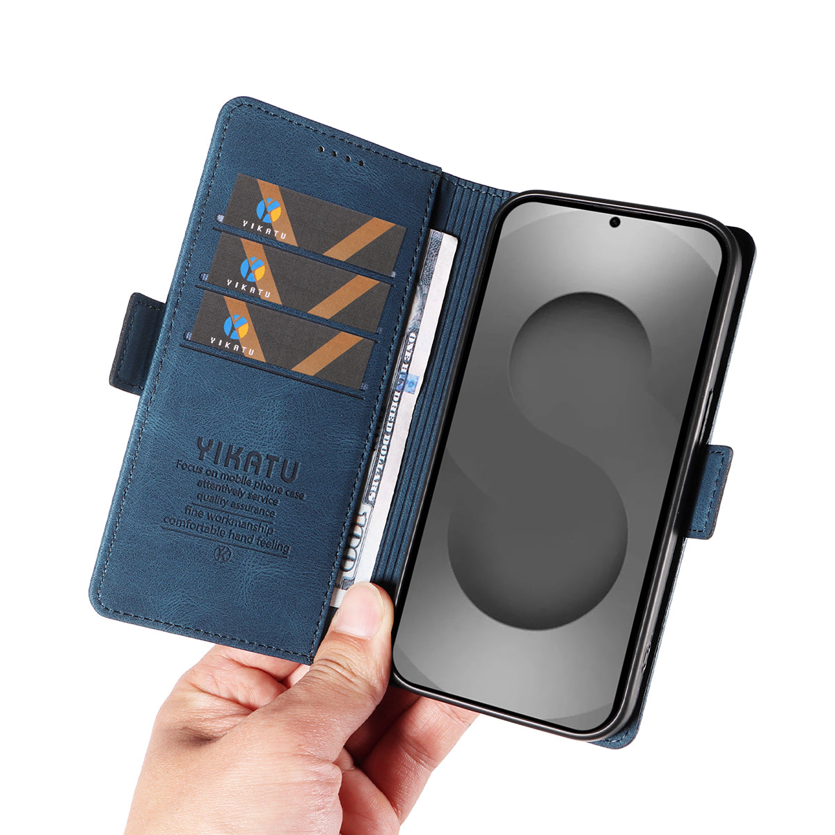 For-Samsung-Galaxy-S26-Ultra-Leather-Case-YIKATU-YK-005-Skin-touch-Feeling-Wallet-Phone-Cover-Blue