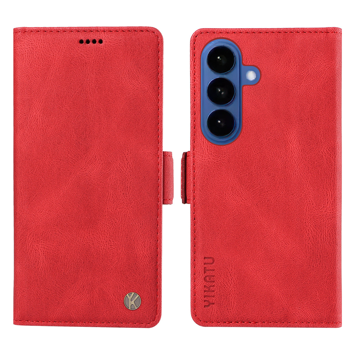 For-Samsung-Galaxy-S26-/-S26-Pro-Leather-Case-YIKATU-YK-005-Skin-touch-Feeling-Wallet-Phone-Cover-Red