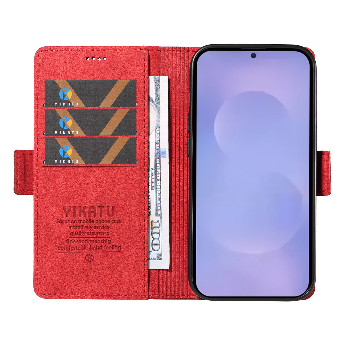For-Samsung-Galaxy-S26-/-S26-Pro-Leather-Case-YIKATU-YK-005-Skin-touch-Feeling-Wallet-Phone-Cover-Red