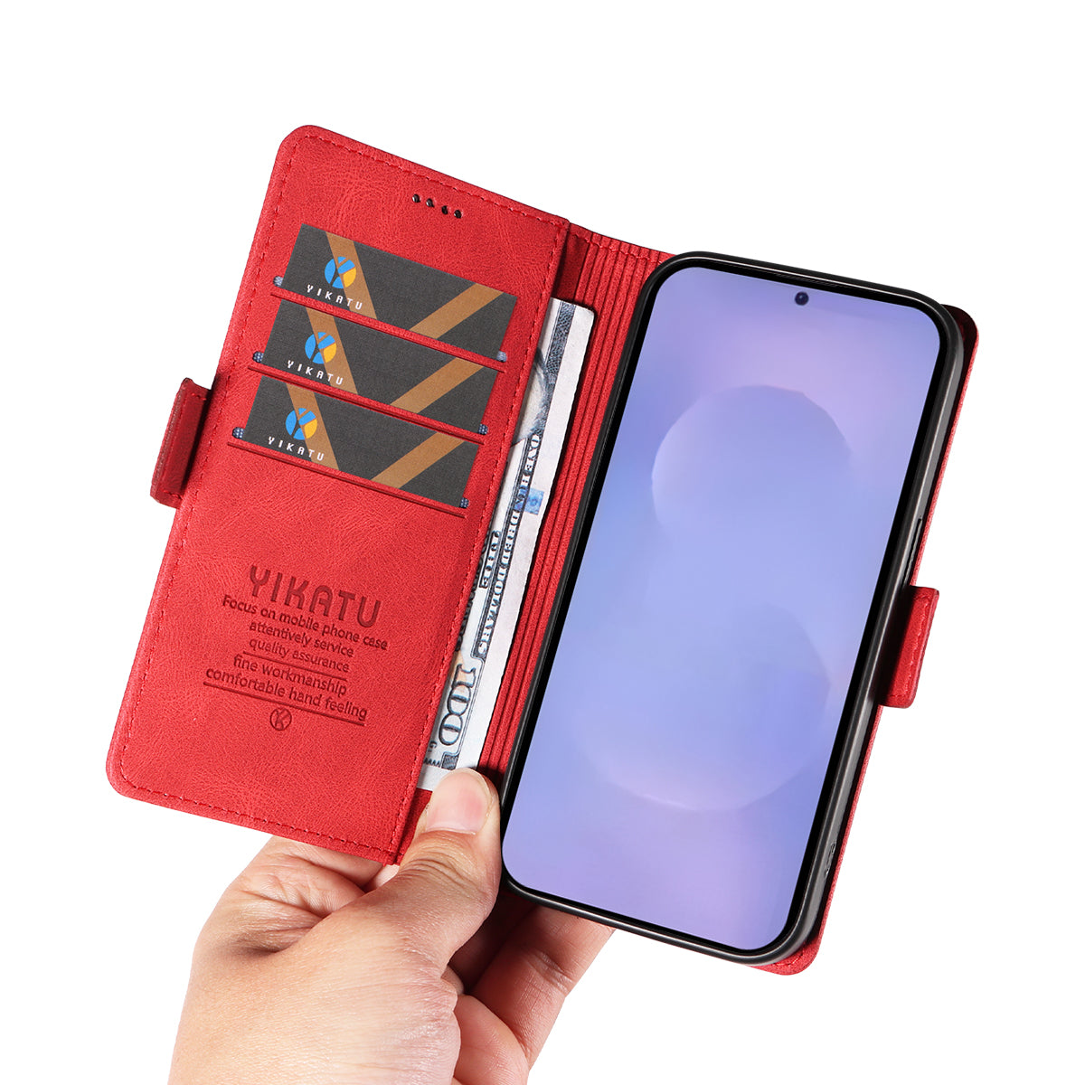For-Samsung-Galaxy-S26-/-S26-Pro-Leather-Case-YIKATU-YK-005-Skin-touch-Feeling-Wallet-Phone-Cover-Red