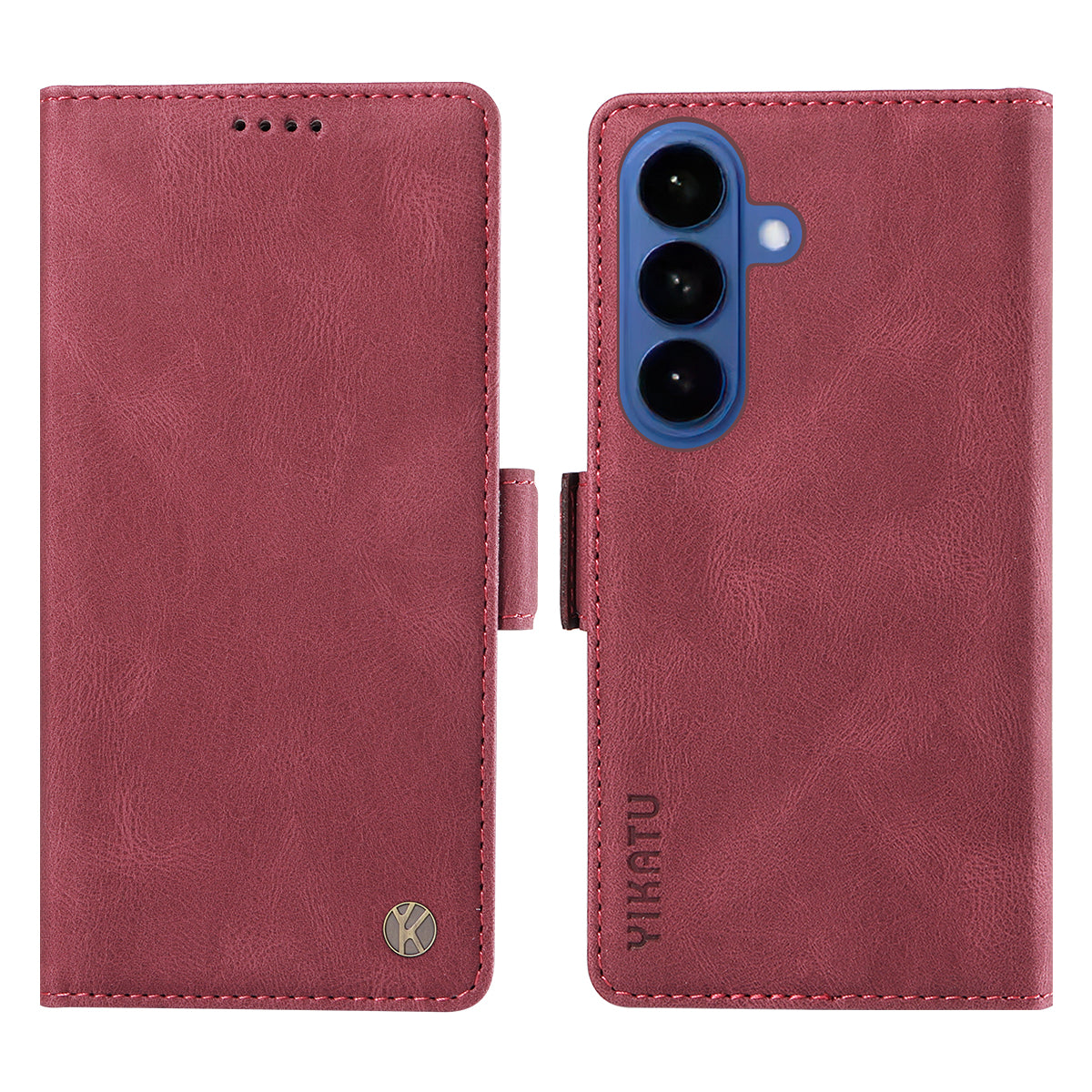For-Samsung-Galaxy-S26-/-S26-Pro-Leather-Case-YIKATU-YK-005-Skin-touch-Feeling-Wallet-Phone-Cover-Wine-Red