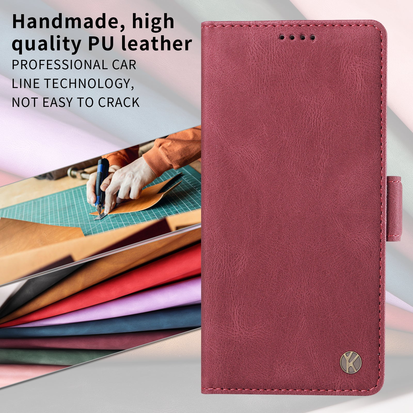 For-Samsung-Galaxy-S26-/-S26-Pro-Leather-Case-YIKATU-YK-005-Skin-touch-Feeling-Wallet-Phone-Cover-Wine-Red