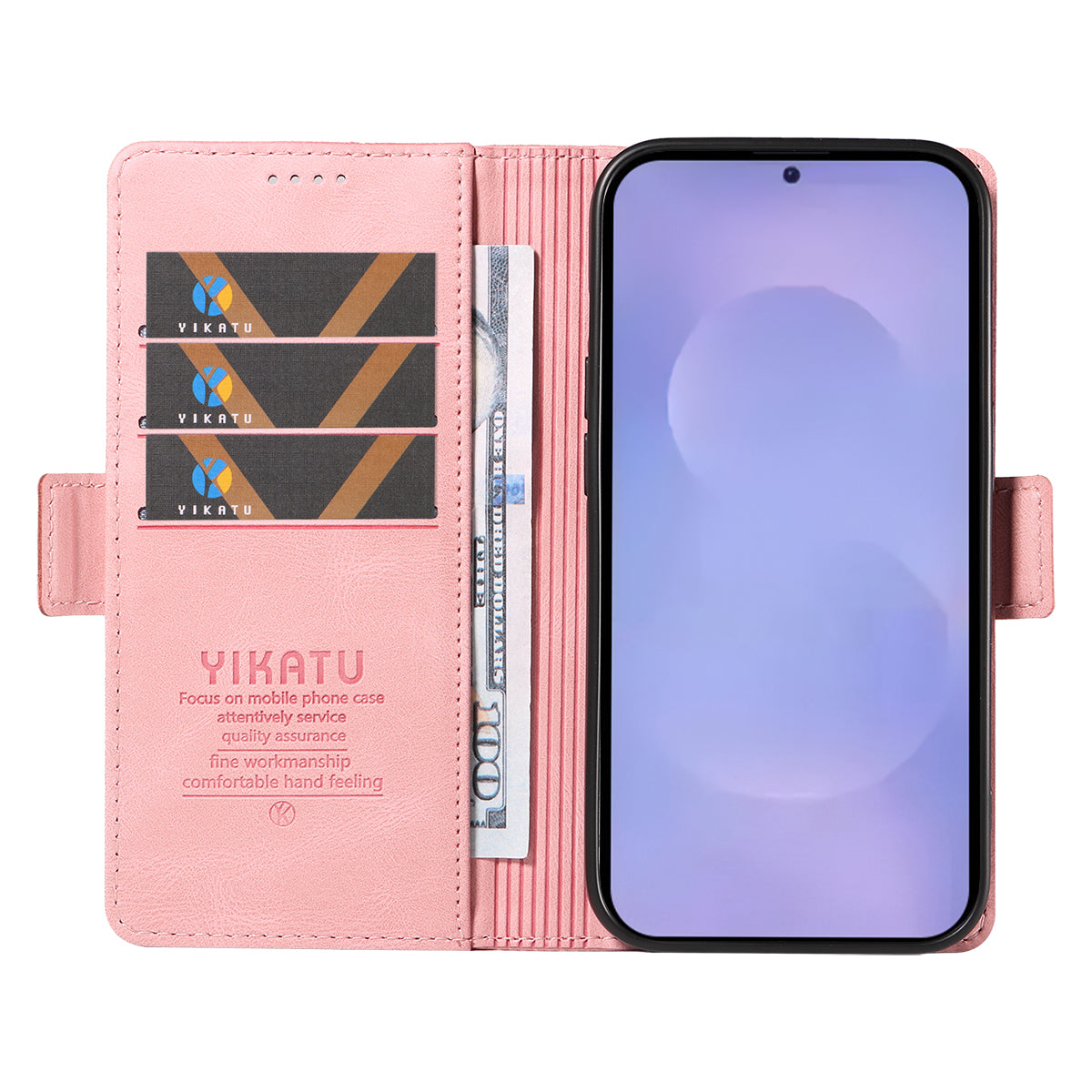 For-Samsung-Galaxy-S26-/-S26-Pro-Leather-Case-YIKATU-YK-005-Skin-touch-Feeling-Wallet-Phone-Cover-Pink