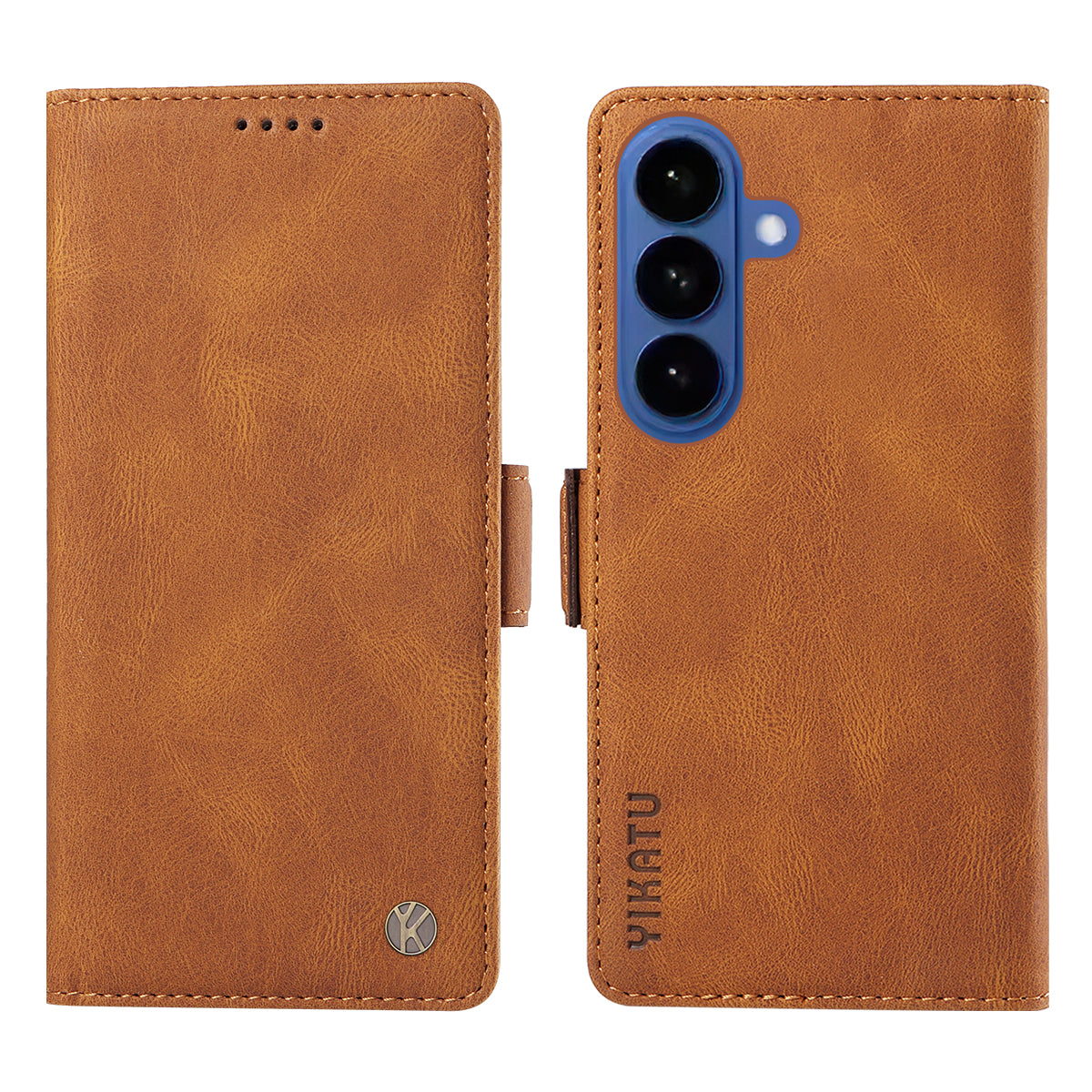 For-Samsung-Galaxy-S26-/-S26-Pro-Leather-Case-YIKATU-YK-005-Skin-touch-Feeling-Wallet-Phone-Cover-Brown