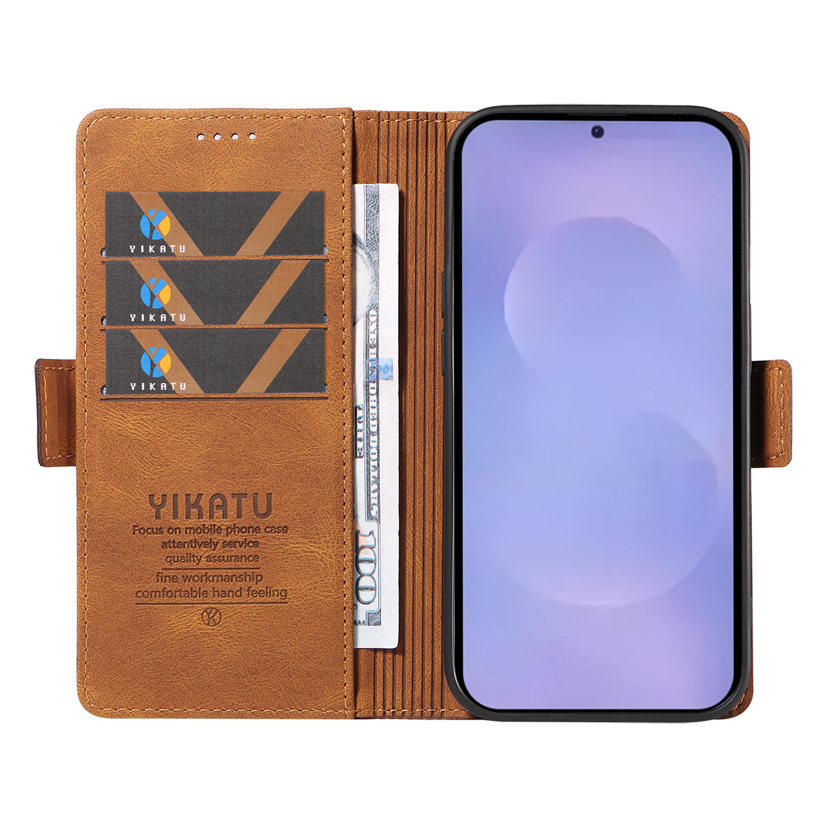 For-Samsung-Galaxy-S26-/-S26-Pro-Leather-Case-YIKATU-YK-005-Skin-touch-Feeling-Wallet-Phone-Cover-Brown