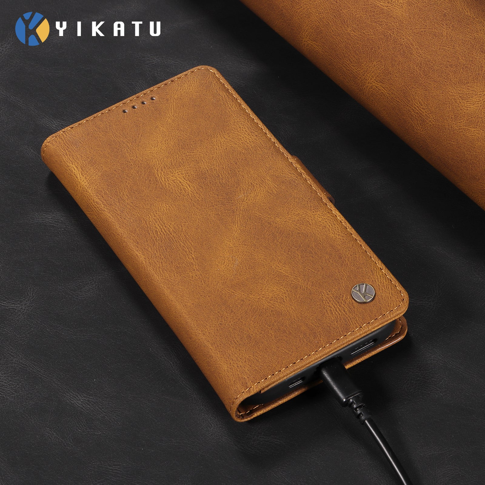 For-Samsung-Galaxy-S26-/-S26-Pro-Leather-Case-YIKATU-YK-005-Skin-touch-Feeling-Wallet-Phone-Cover-Brown
