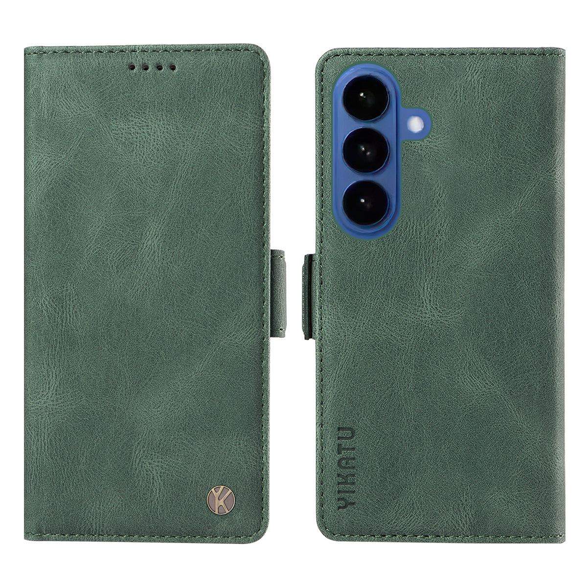 For-Samsung-Galaxy-S26-/-S26-Pro-Leather-Case-YIKATU-YK-005-Skin-touch-Feeling-Wallet-Phone-Cover-Green