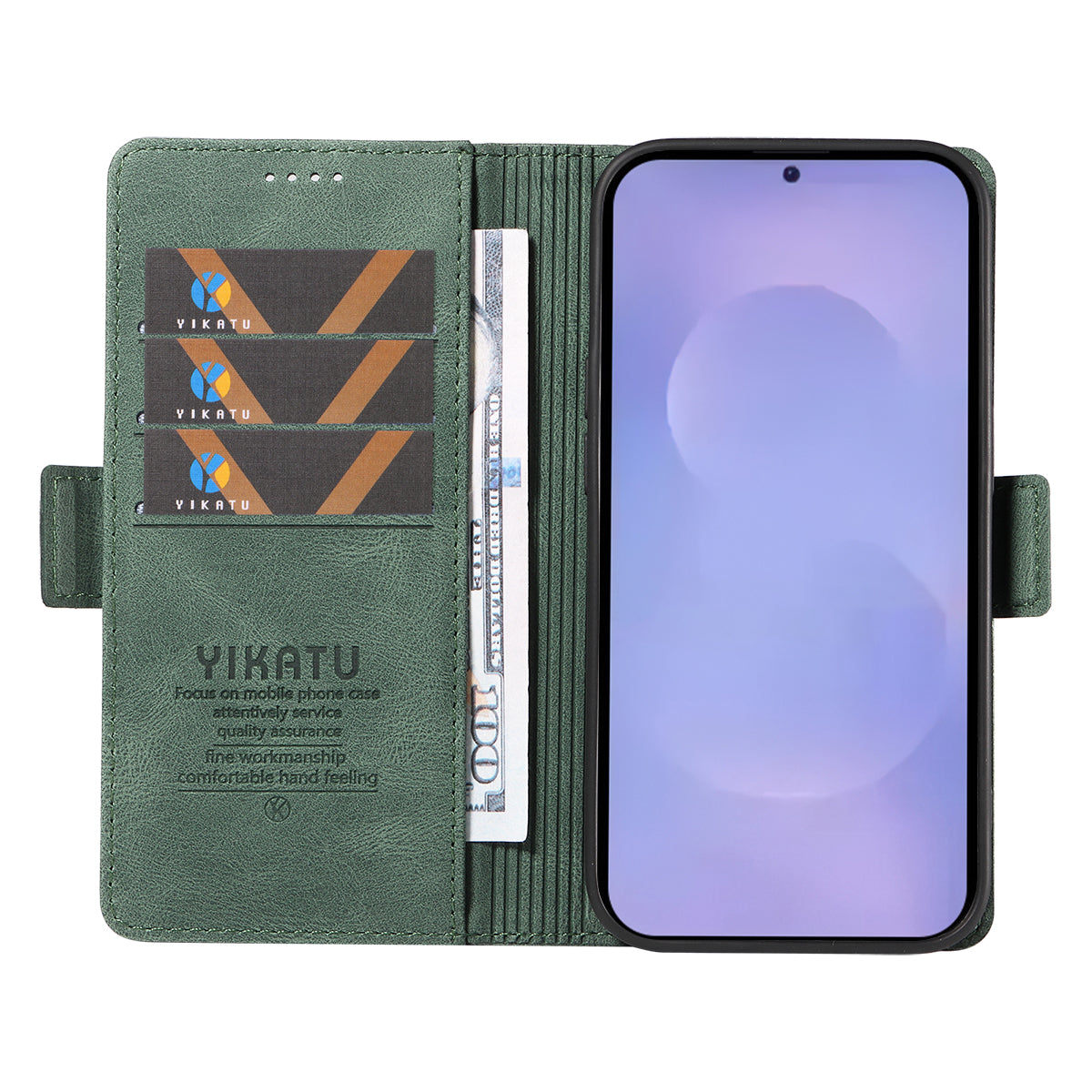 For-Samsung-Galaxy-S26-/-S26-Pro-Leather-Case-YIKATU-YK-005-Skin-touch-Feeling-Wallet-Phone-Cover-Green