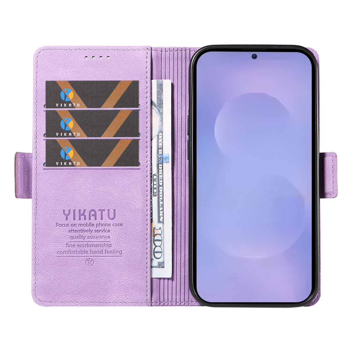 For-Samsung-Galaxy-S26-/-S26-Pro-Leather-Case-YIKATU-YK-005-Skin-touch-Feeling-Wallet-Phone-Cover-Purple
