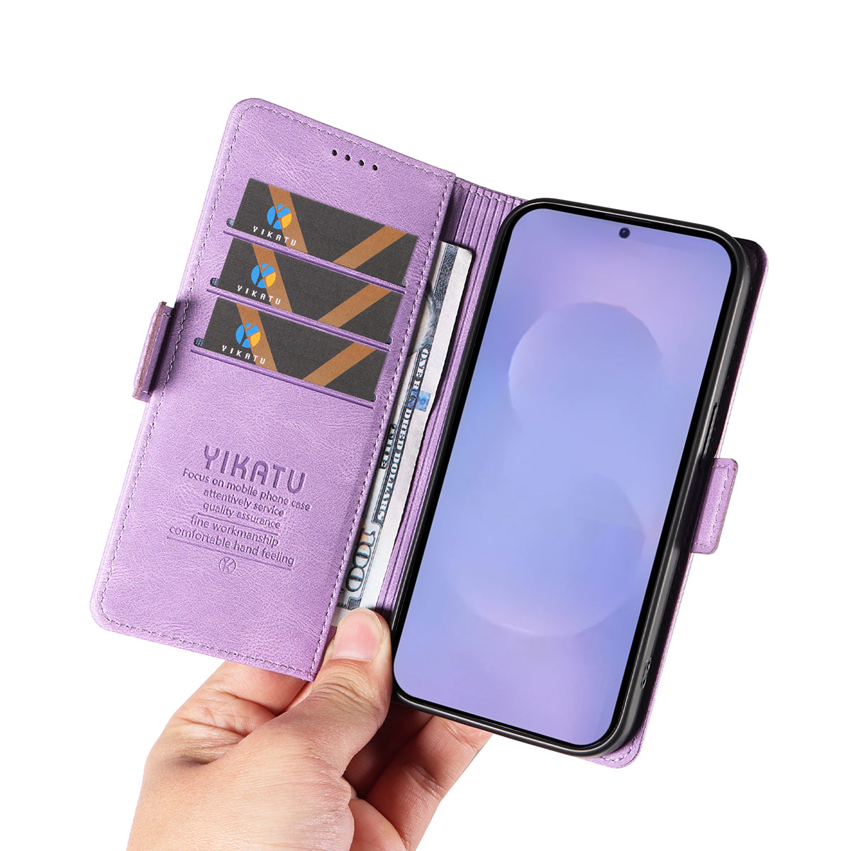 For-Samsung-Galaxy-S26-/-S26-Pro-Leather-Case-YIKATU-YK-005-Skin-touch-Feeling-Wallet-Phone-Cover-Purple