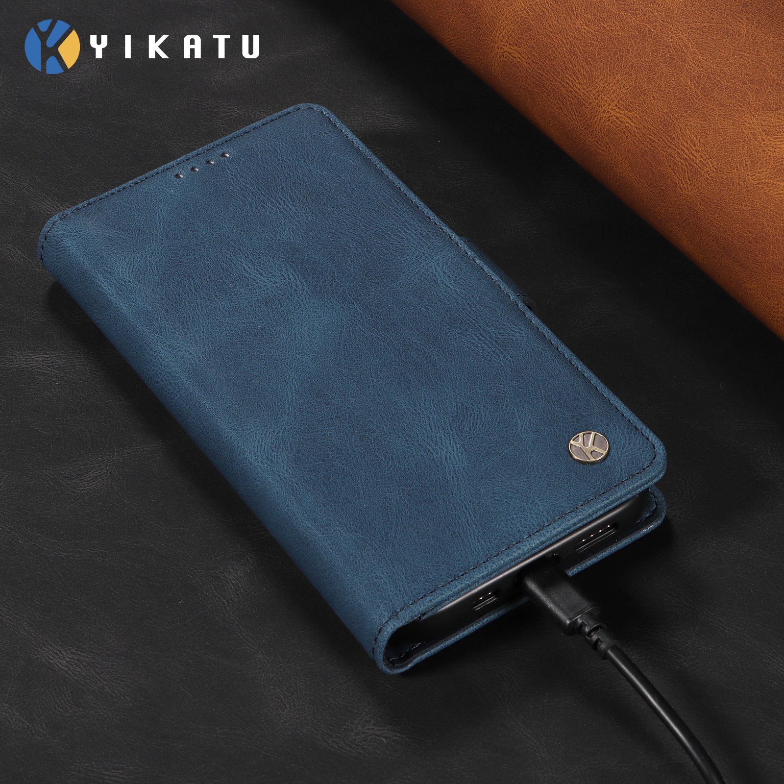 For-Samsung-Galaxy-S26-/-S26-Pro-Leather-Case-YIKATU-YK-005-Skin-touch-Feeling-Wallet-Phone-Cover-Blue