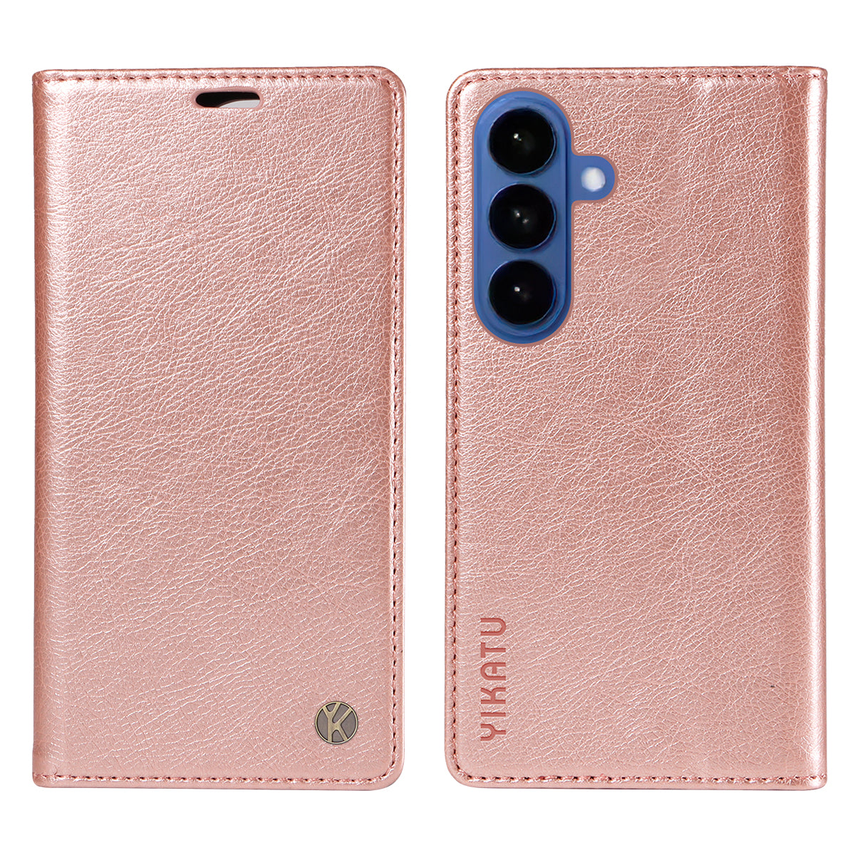For-Samsung-Galaxy-S26-/-S26-Pro-Wallet-Case-YIKATU-YK-006-Magnetic-Closure-Leather-Phone-Cover-Litchi-Texture-Rose-Gold