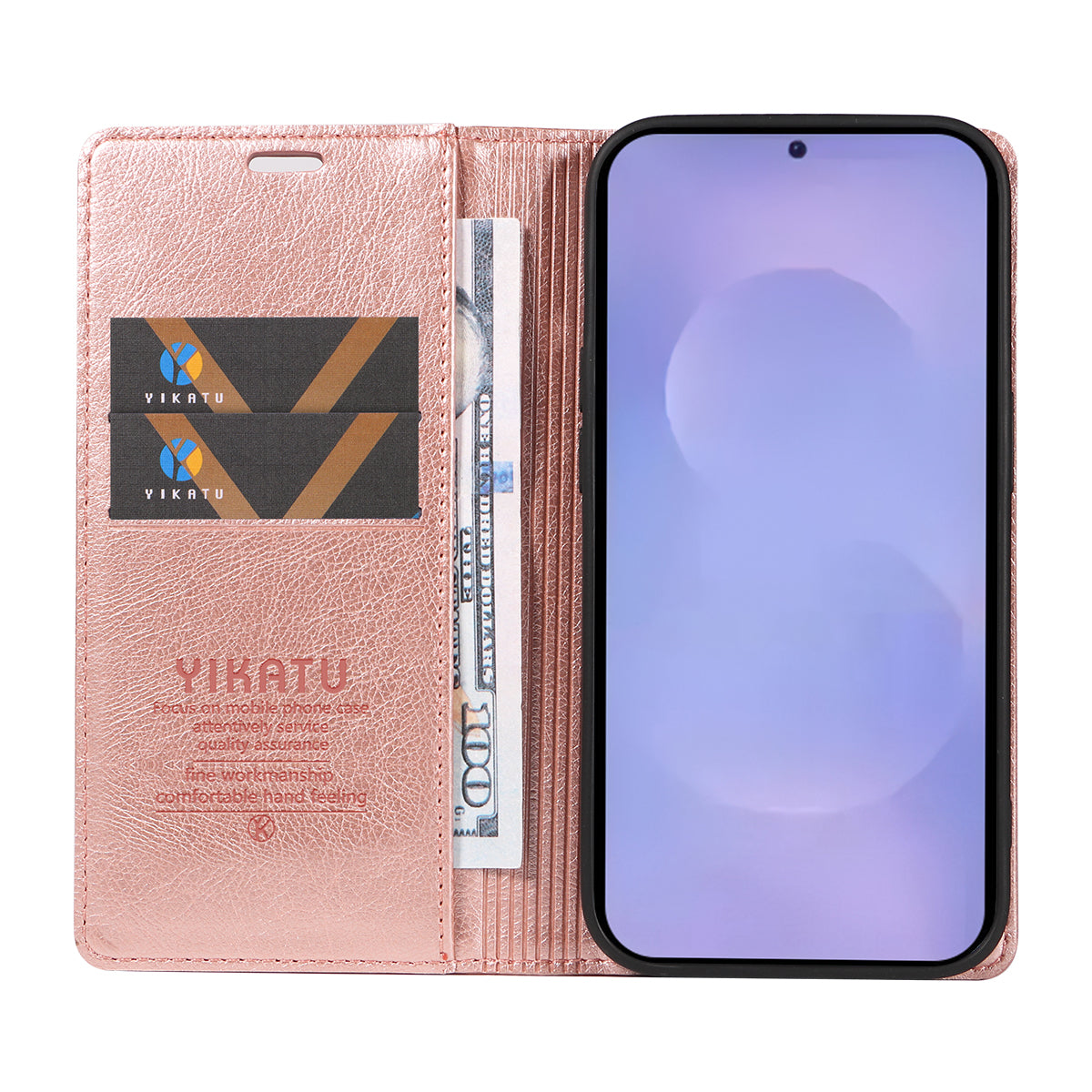 For-Samsung-Galaxy-S26-/-S26-Pro-Wallet-Case-YIKATU-YK-006-Magnetic-Closure-Leather-Phone-Cover-Litchi-Texture-Rose-Gold