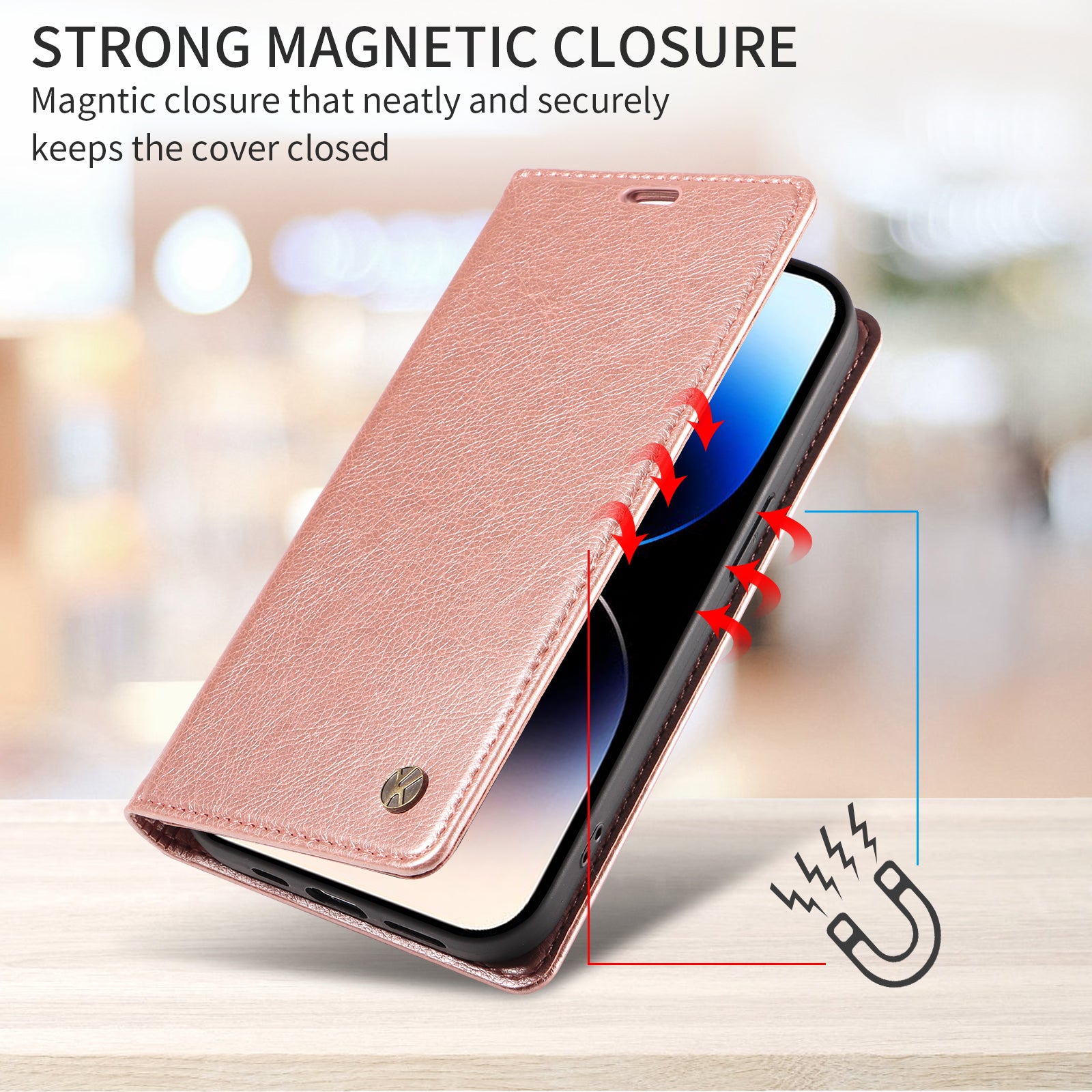 For-Samsung-Galaxy-S26-/-S26-Pro-Wallet-Case-YIKATU-YK-006-Magnetic-Closure-Leather-Phone-Cover-Litchi-Texture-Rose-Gold