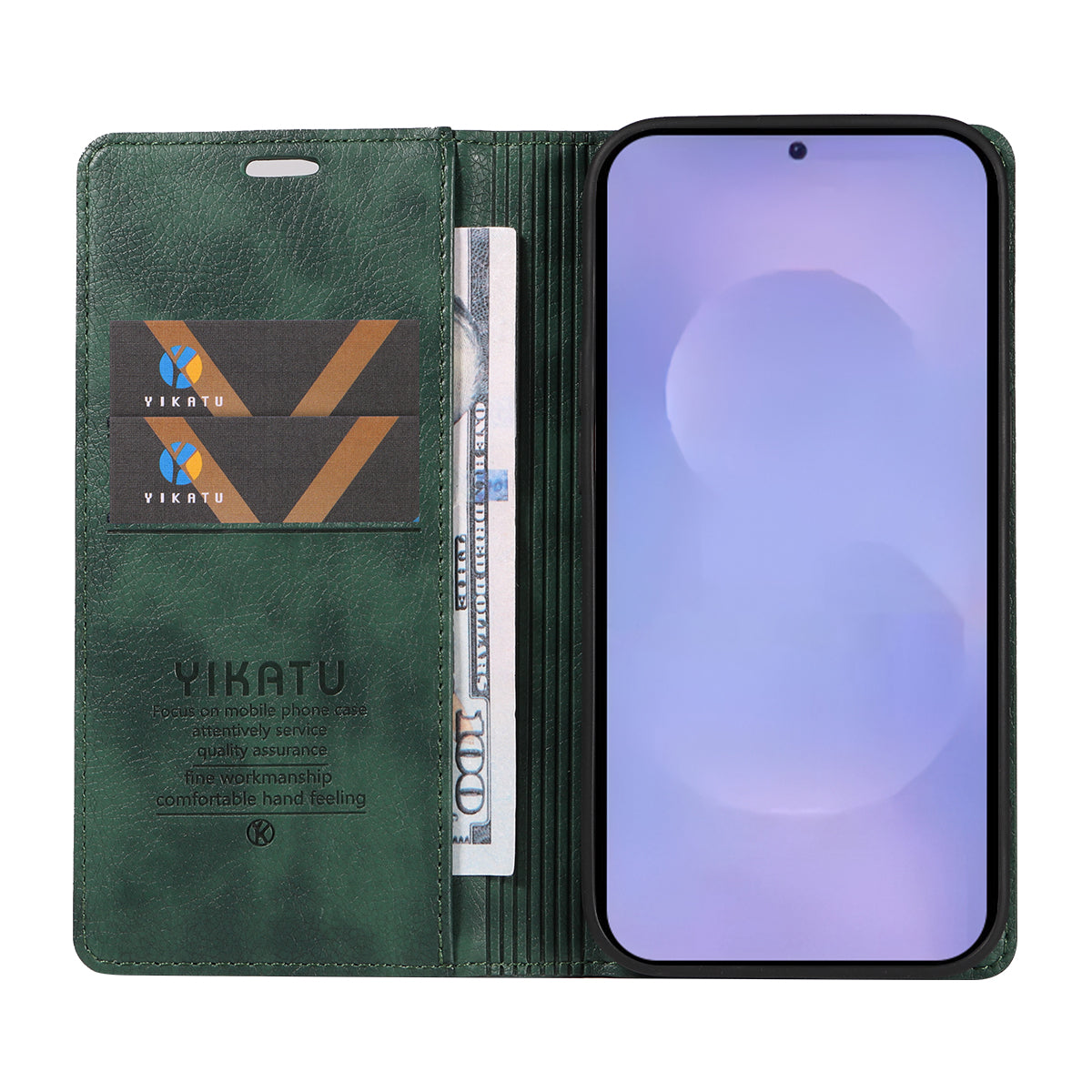 For-Samsung-Galaxy-S26-/-S26-Pro-Wallet-Case-YIKATU-YK-006-Magnetic-Closure-Leather-Phone-Cover-Litchi-Texture-Green