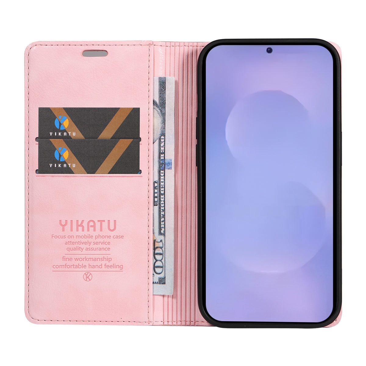 For-Samsung-Galaxy-S26-/-S26-Pro-Wallet-Case-YIKATU-YK-006-Magnetic-Closure-Leather-Phone-Cover-Litchi-Texture-Pink