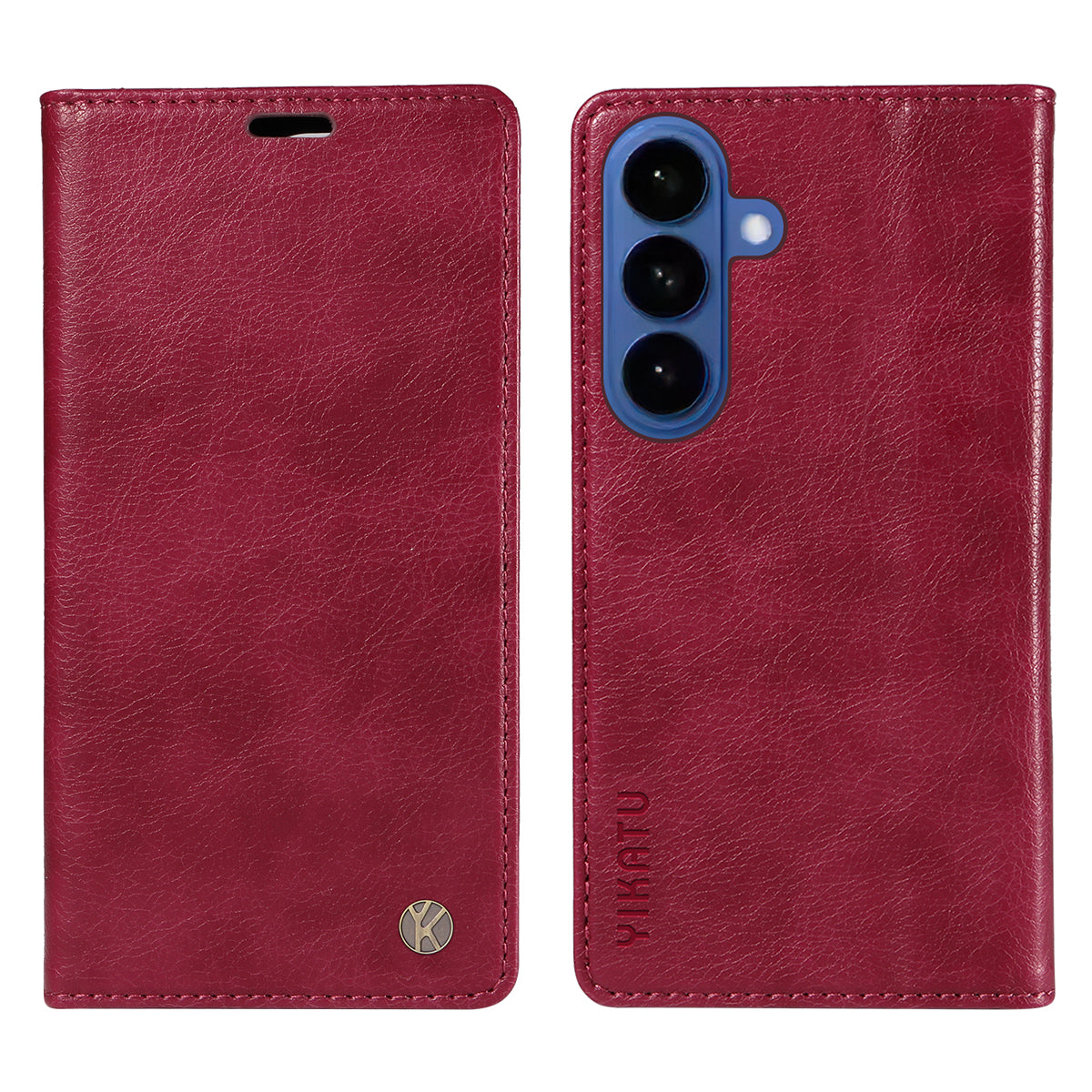 For-Samsung-Galaxy-S26-/-S26-Pro-Wallet-Case-YIKATU-YK-006-Magnetic-Closure-Leather-Phone-Cover-Litchi-Texture-Wine-Red