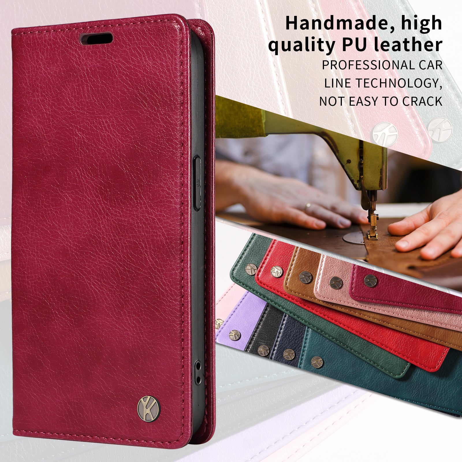 For-Samsung-Galaxy-S26-/-S26-Pro-Wallet-Case-YIKATU-YK-006-Magnetic-Closure-Leather-Phone-Cover-Litchi-Texture-Wine-Red