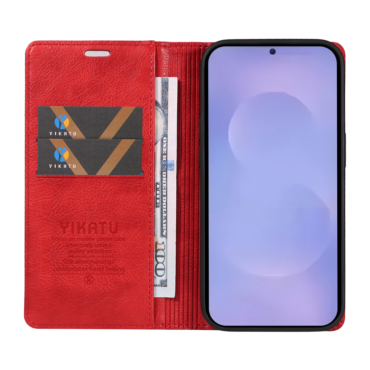 For-Samsung-Galaxy-S26-/-S26-Pro-Wallet-Case-YIKATU-YK-006-Magnetic-Closure-Leather-Phone-Cover-Litchi-Texture-Red