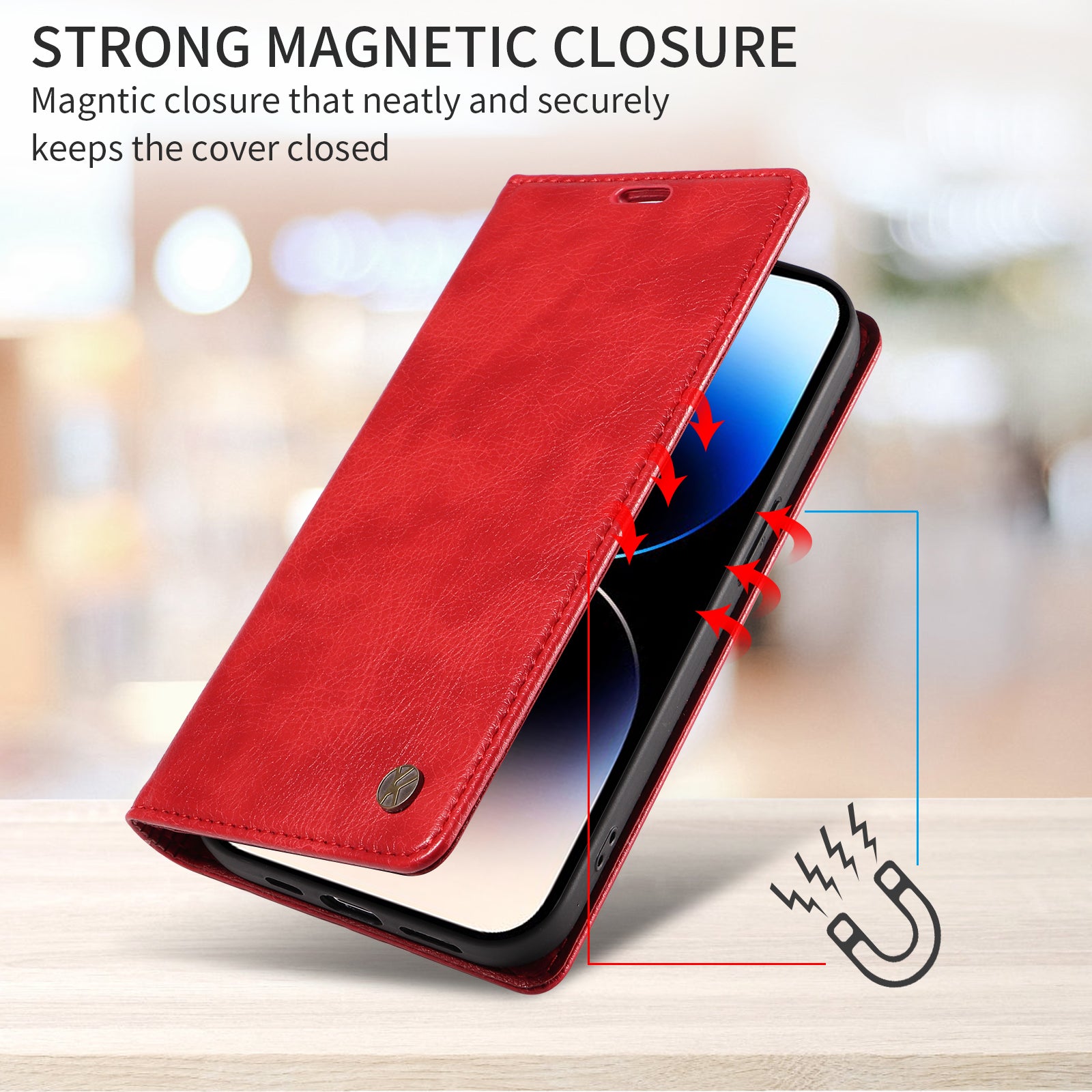 For-Samsung-Galaxy-S26-/-S26-Pro-Wallet-Case-YIKATU-YK-006-Magnetic-Closure-Leather-Phone-Cover-Litchi-Texture-Red