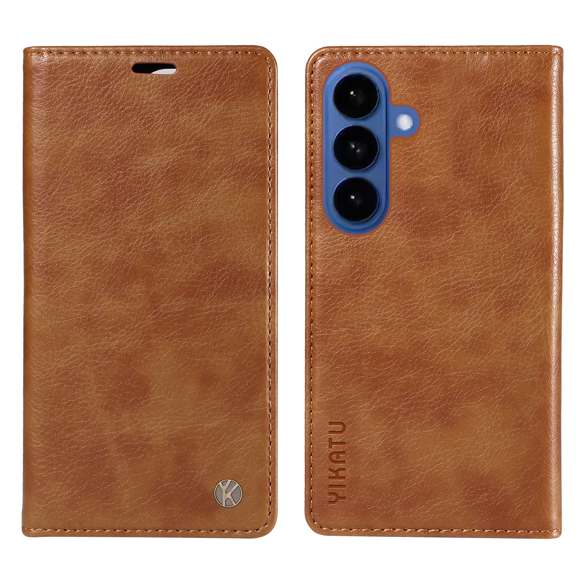 For-Samsung-Galaxy-S26-/-S26-Pro-Wallet-Case-YIKATU-YK-006-Magnetic-Closure-Leather-Phone-Cover-Litchi-Texture-Brown