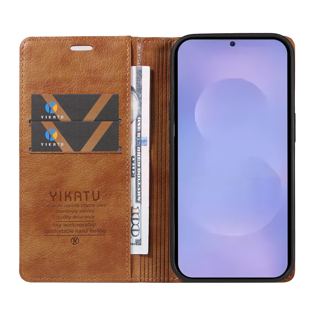 For-Samsung-Galaxy-S26-/-S26-Pro-Wallet-Case-YIKATU-YK-006-Magnetic-Closure-Leather-Phone-Cover-Litchi-Texture-Brown