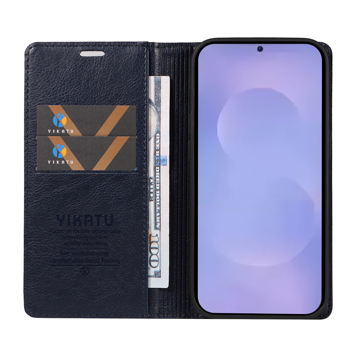 For-Samsung-Galaxy-S26-/-S26-Pro-Wallet-Case-YIKATU-YK-006-Magnetic-Closure-Leather-Phone-Cover-Litchi-Texture-Navy-Blue