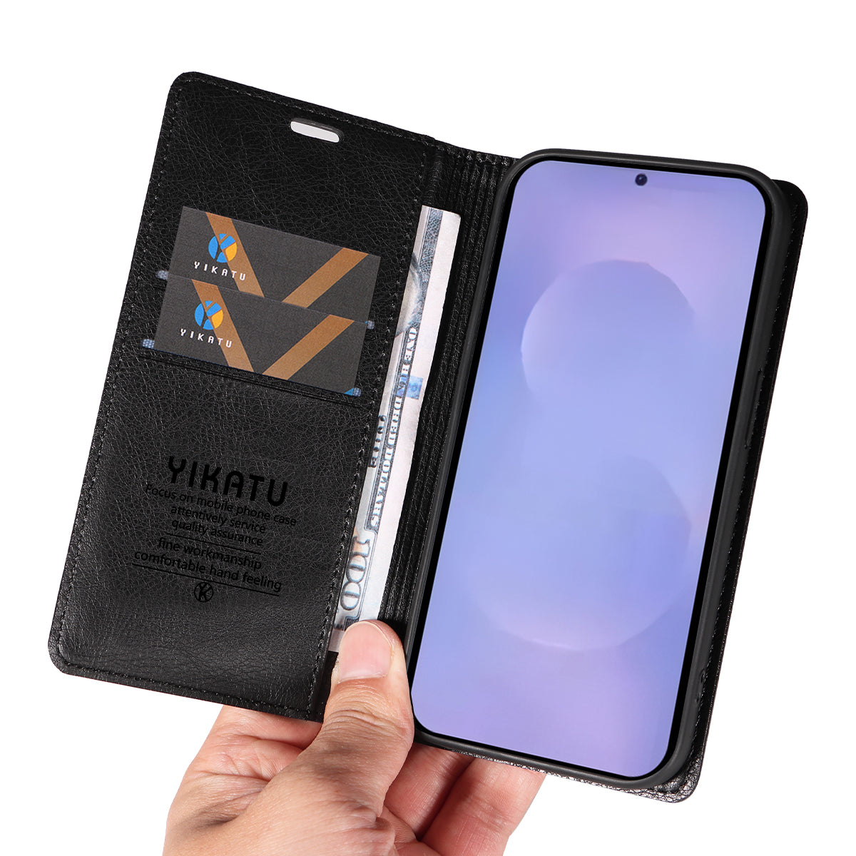 For-Samsung-Galaxy-S26-/-S26-Pro-Wallet-Case-YIKATU-YK-006-Magnetic-Closure-Leather-Phone-Cover-Litchi-Texture-Navy-Blue