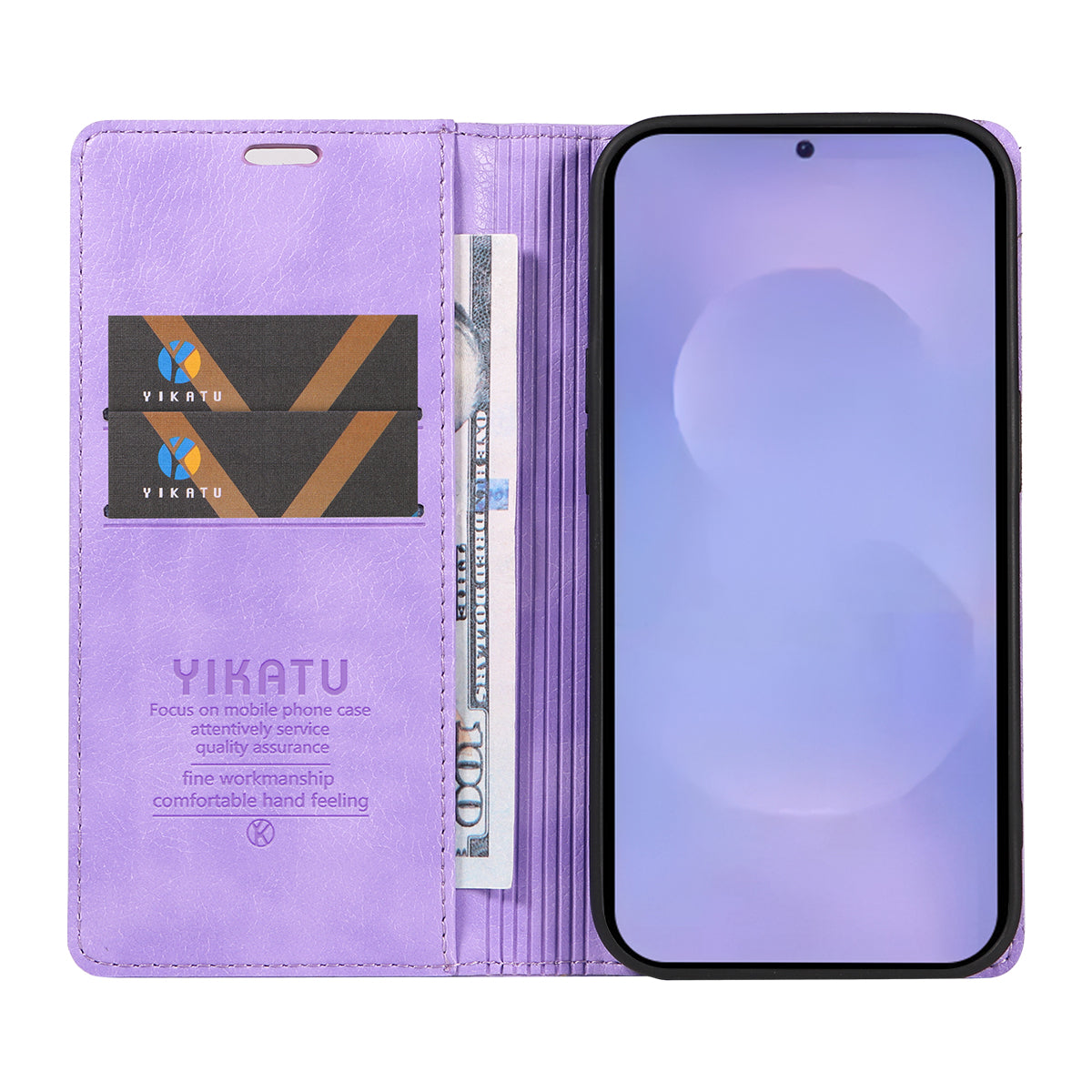 For-Samsung-Galaxy-S26-/-S26-Pro-Wallet-Case-YIKATU-YK-006-Magnetic-Closure-Leather-Phone-Cover-Litchi-Texture-Purple